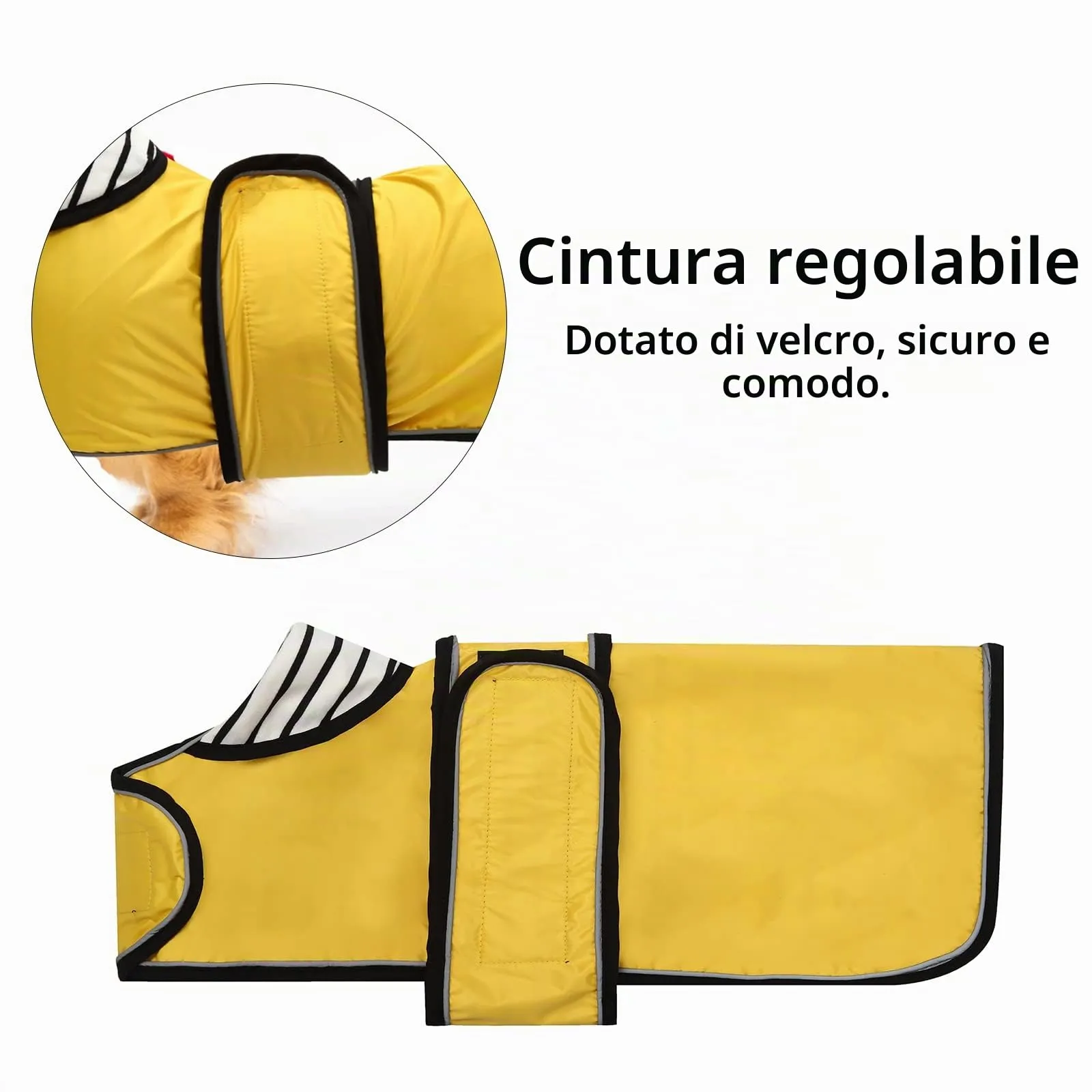 Geyecete Cappotto Impermeabile per Bassotti e Cani di Piccola-Media Taglia, Giacca Riflettente con Cintura Regolabile e Foro per Pettorina, Giallo, M - immagine 2