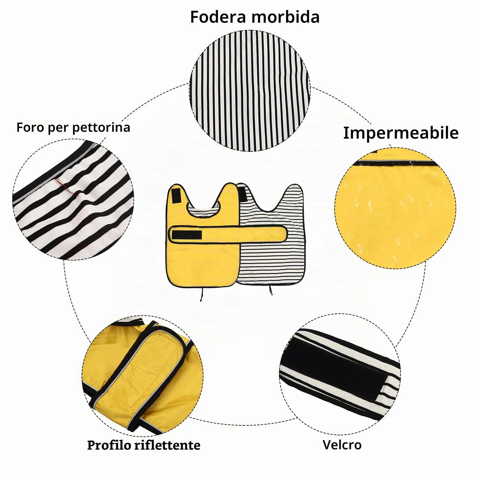Geyecete Cappotto Impermeabile per Bassotti e Cani di Piccola-Media Taglia, Giacca Riflettente con Cintura Regolabile e Foro per Pettorina, Giallo, M - immagine 3