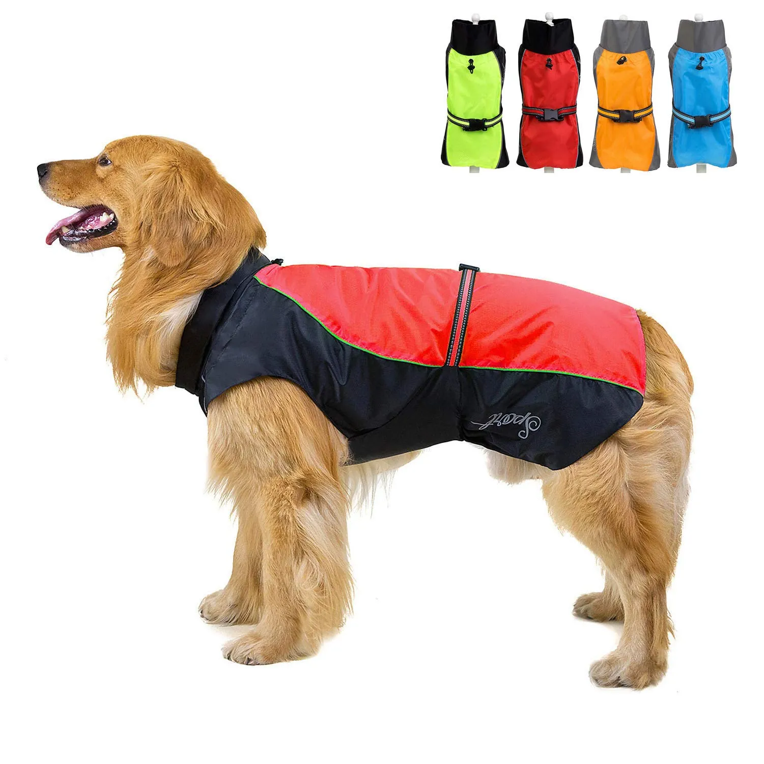 Zunea Impermeabile per Cani Taglia Media e Grande, Giacca Riflettente e Antivento con Fodera in Rete, Rosso 3XL - immagine 1