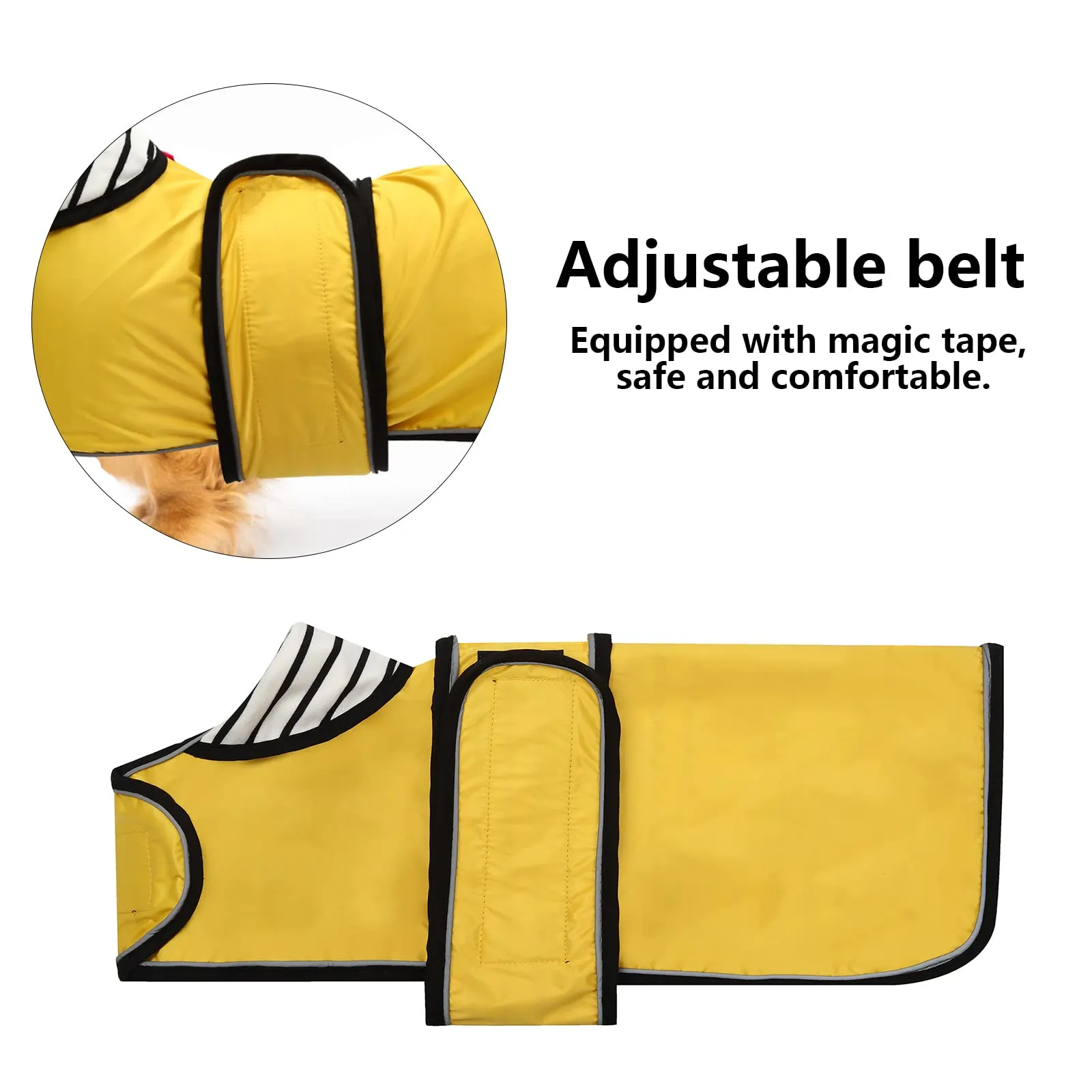 Geyecete Cappotto Impermeabile per Bassotti e Cani di Piccola e Media Taglia, Giacca Riflettente con Cintura Regolabile, Giallo, L - immagine 2