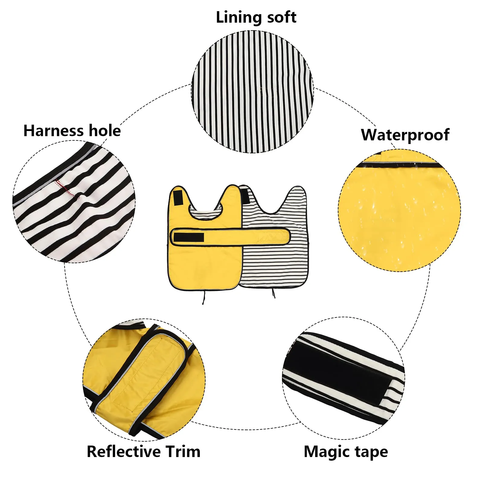 Geyecete Cappotto Impermeabile per Bassotti e Cani di Piccola e Media Taglia, Giacca Riflettente con Cintura Regolabile, Giallo, L - immagine 3