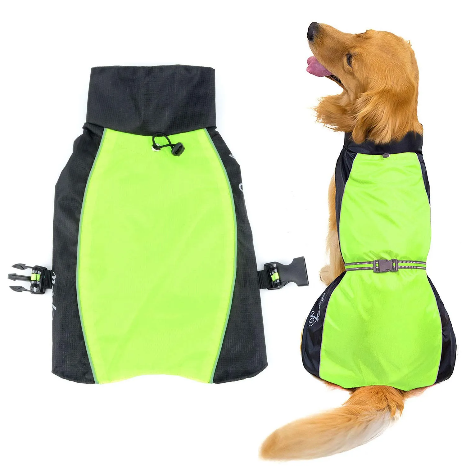Zunea Impermeabile per Cani Taglia Media e Grande, Giacca Riflettente Antivento Foderata in Rete, Verde 5XL - immagine 2
