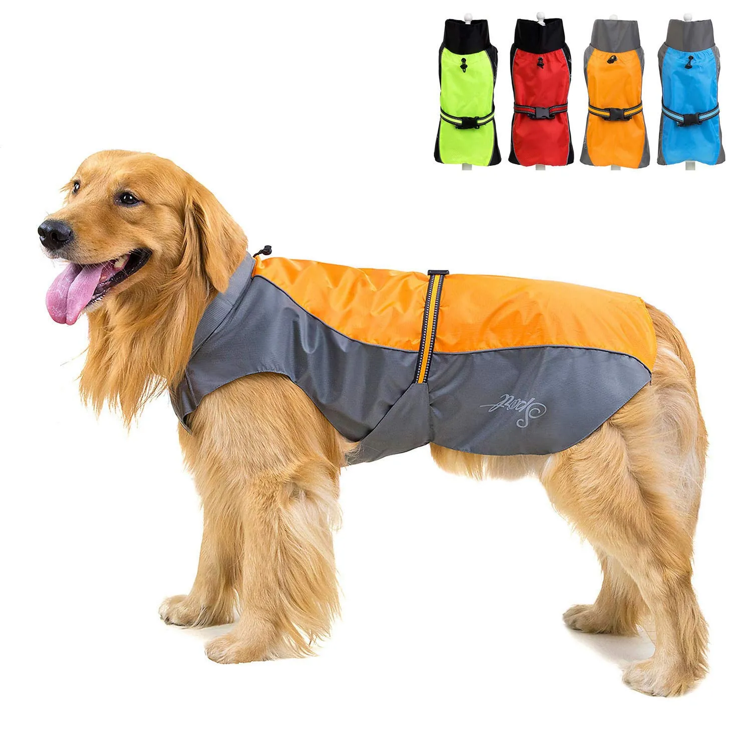 Zunea Impermeabile per Cani Taglia Media e Grande, Giacca Riflettente Antivento con Fodera in Rete, Arancione 3XL - immagine 1