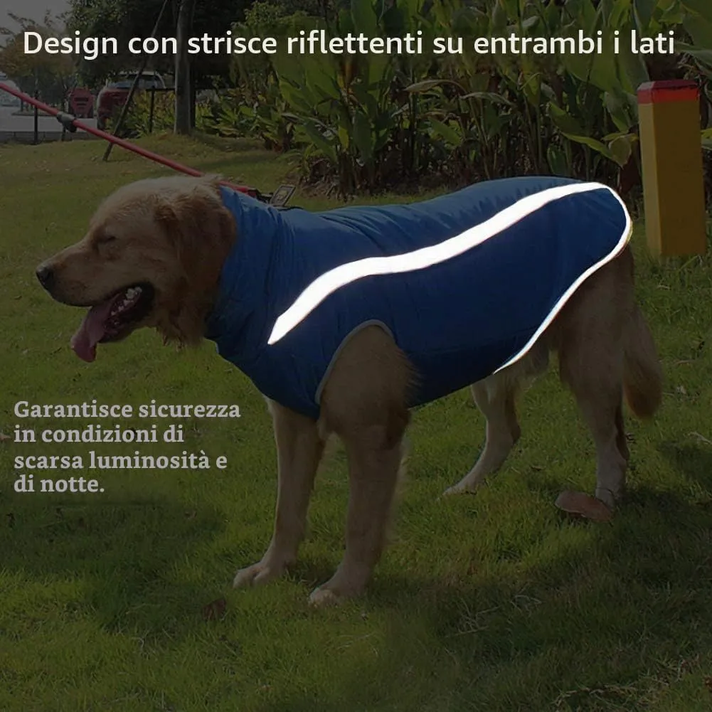 FEimaX Cappotto Invernale per Cani, Giacca Impermeabile, Antivento e Riflettente in Pile con Foro per Imbracatura, Taglia 5XL, Blu - immagine 5
