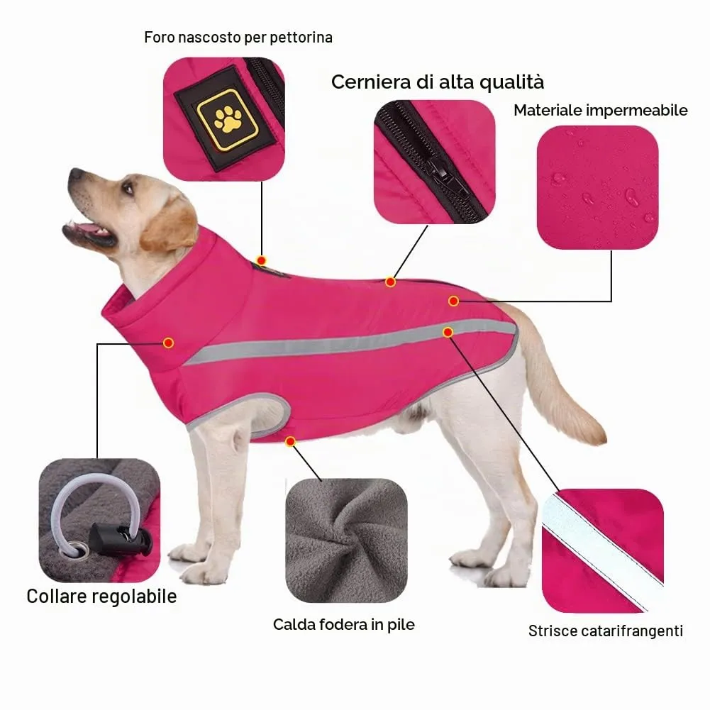 FEimaX Cappotto Invernale per Cani Impermeabile e Riflettente con Foro per Imbracatura, Rosa, 6XL - immagine 3