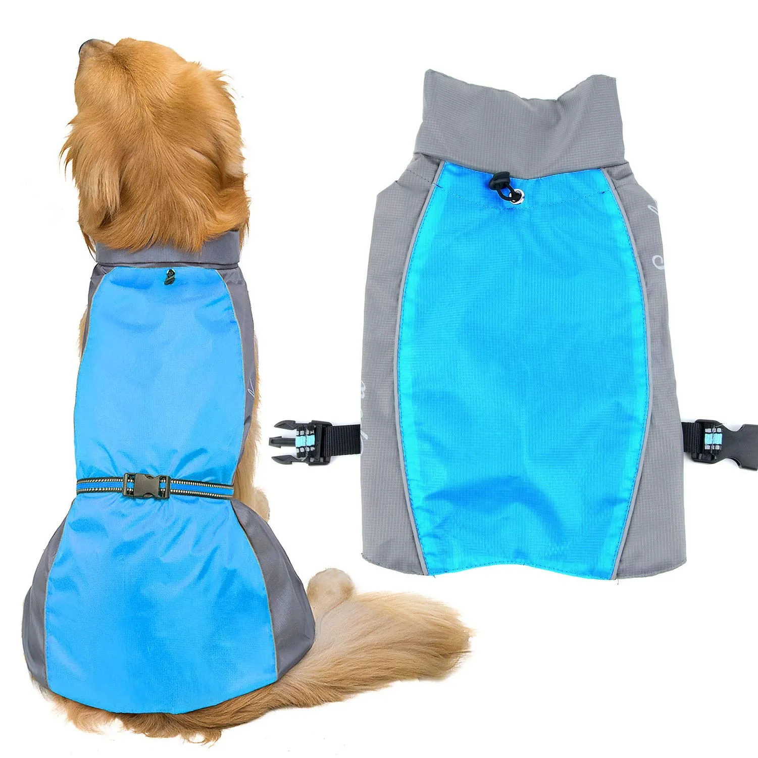 Zunea Impermeabile per Cani Taglia Media e Grande, Giacca Riflettente Antivento con Fodera in Rete, Blu 5XL - immagine 2