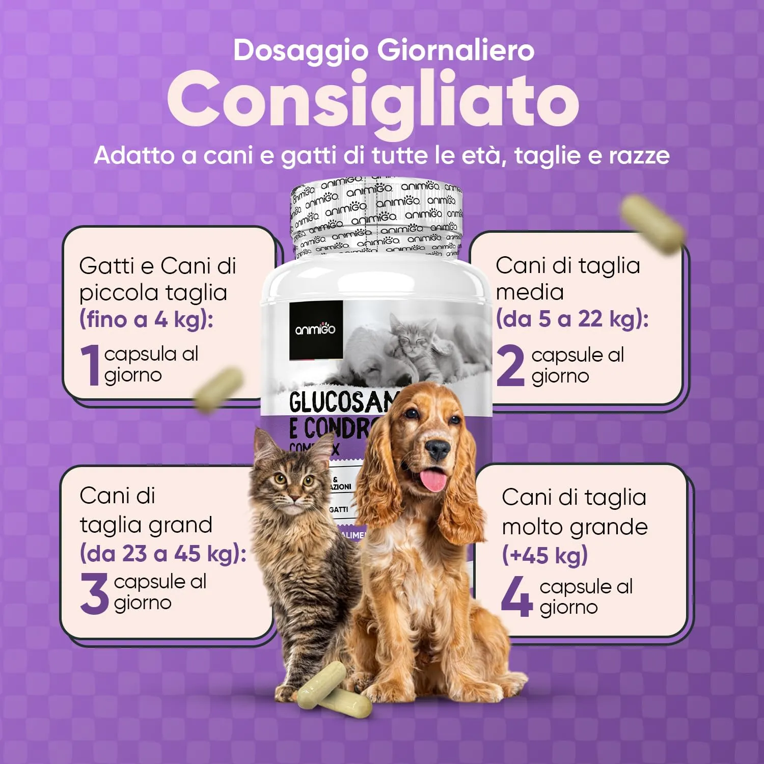 animigo Integratore Articolazioni per Cane e Gatto con Glucosamina, Condroitina, Vitamina C, Curcuma, Zenzero e Rosa Canina, 180 Capsule - immagine 5