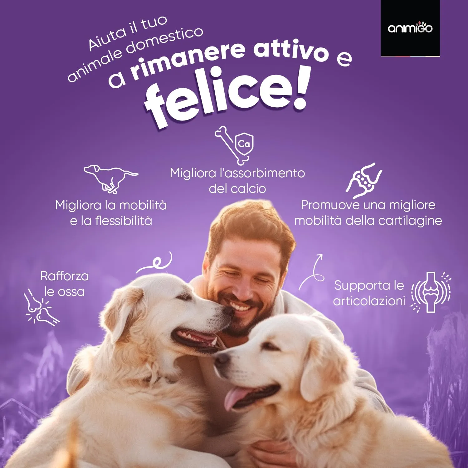 animigo Integratore Articolazioni per Cane e Gatto con Glucosamina, Condroitina, Vitamina C, Curcuma, Zenzero e Rosa Canina, 180 Capsule - immagine 9
