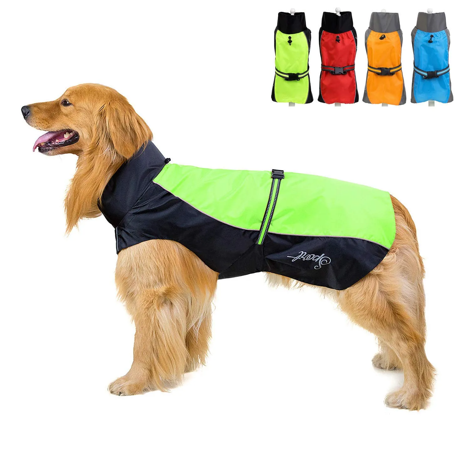 Zunea Impermeabile per Cani Taglia Media e Grande, Giacca Riflettente Antivento con Fodera in Rete, Verde 7XL - immagine 1