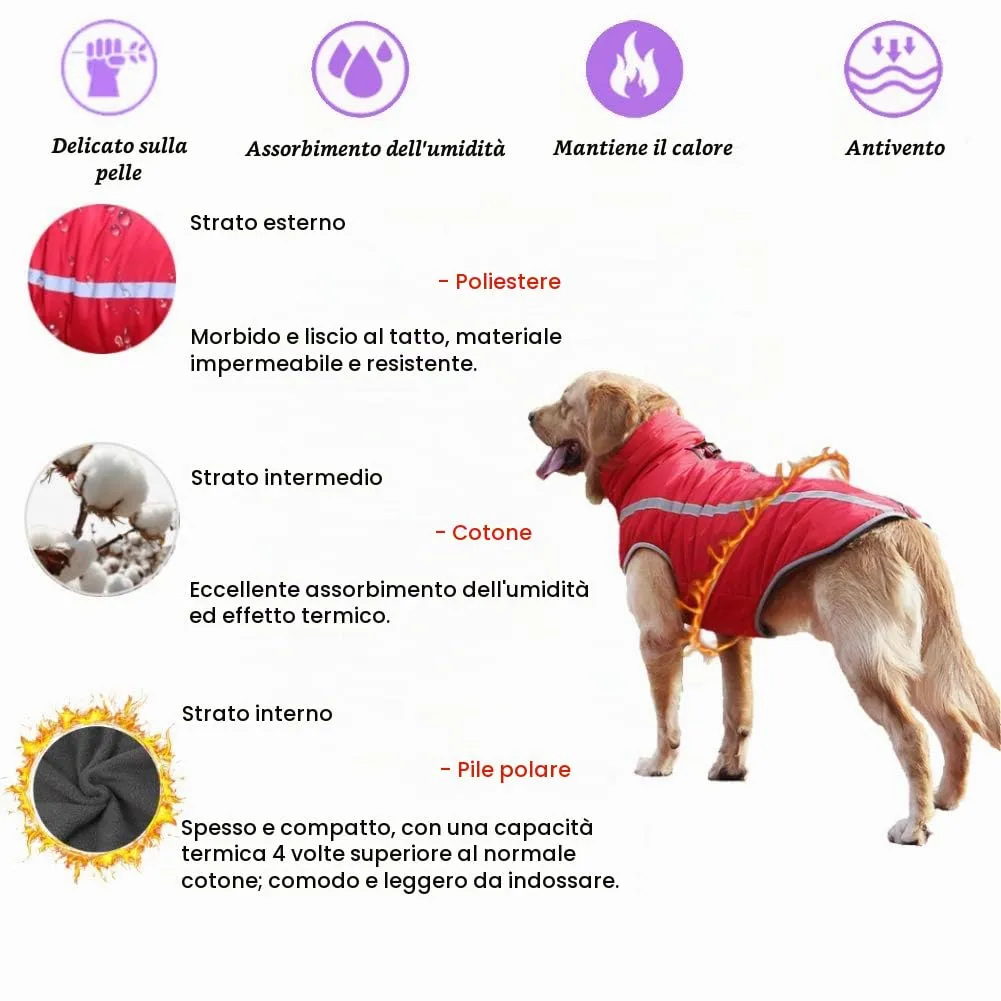 FEimaX Cappotto Invernale per Cani, Giacca Impermeabile, Antivento e Riflettente in Pile con Foro per Imbracatura, Taglia 5XL, Rosso - immagine 4