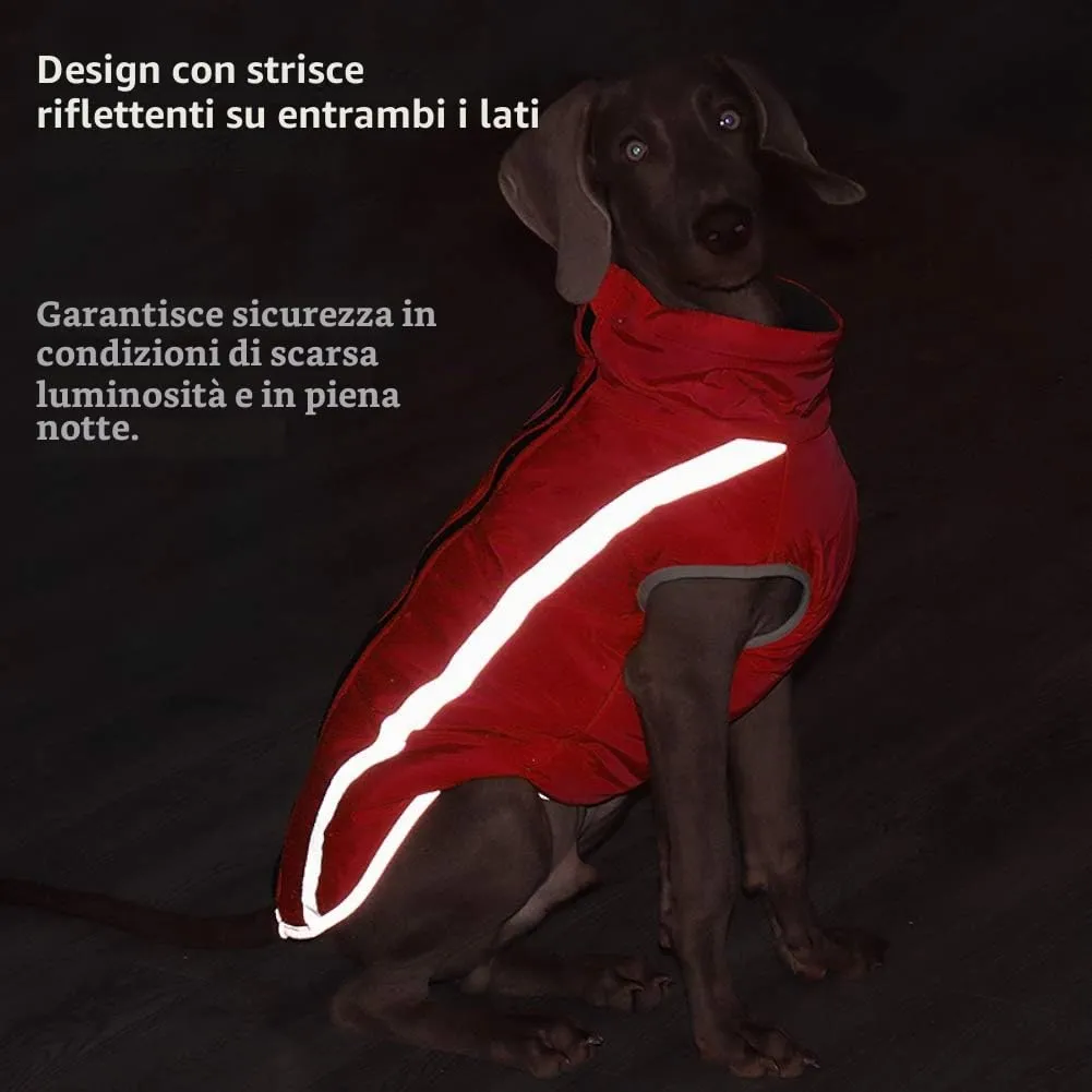 FEimaX Cappotto Invernale per Cani, Giacca Impermeabile, Antivento e Riflettente in Pile con Foro per Imbracatura, Taglia 5XL, Rosso - immagine 5