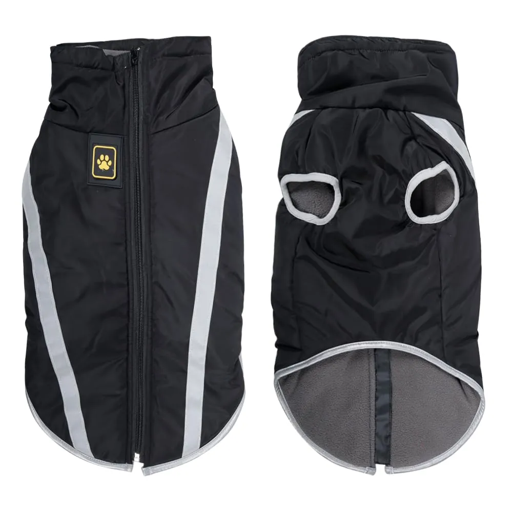 FEimaX Cappotto Invernale per Cani, Giacca Impermeabile, Antivento e Riflettente in Pile con Foro per Imbracatura, Nero, 5XL - immagine 1