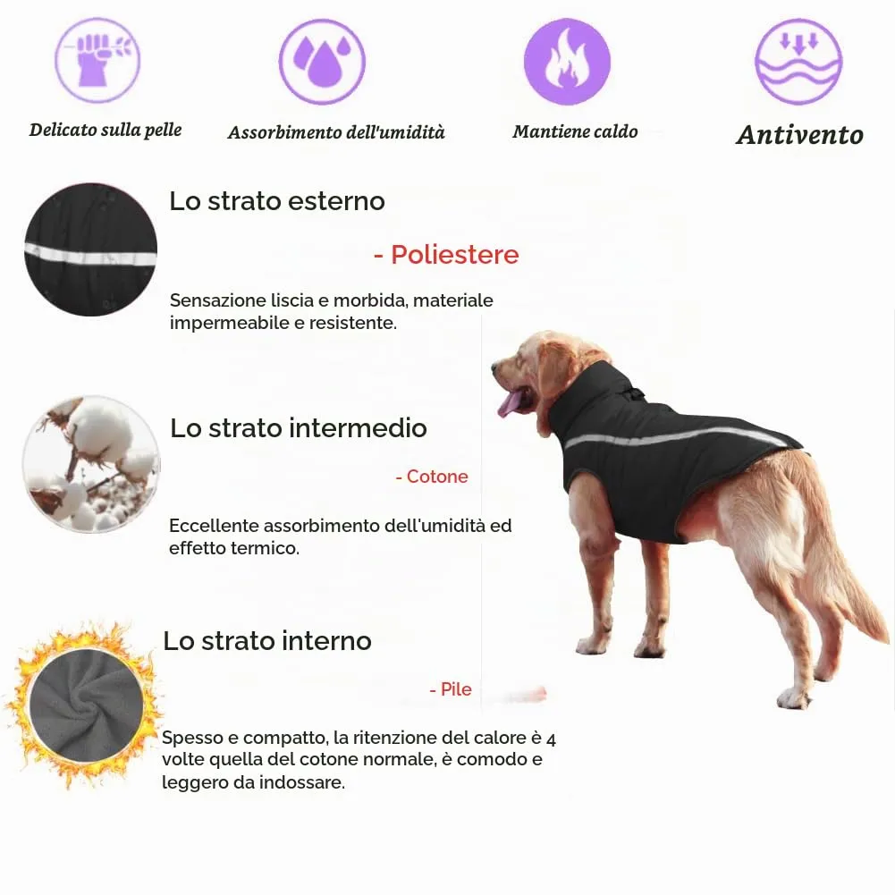 FEimaX Cappotto Invernale per Cani, Giacca Impermeabile, Antivento e Riflettente in Pile con Foro per Imbracatura, Nero, 5XL - immagine 4