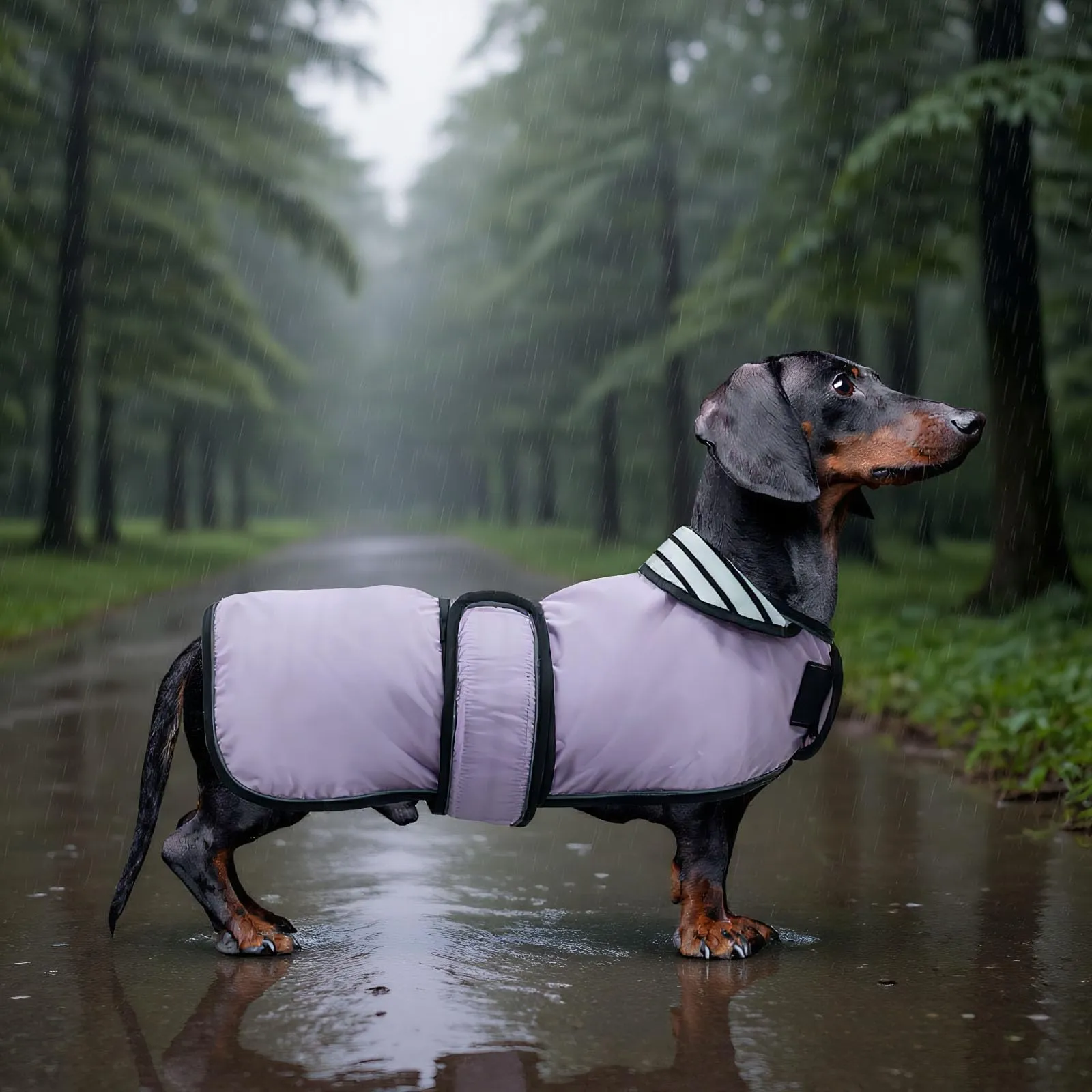 Geyecete Cappotto Impermeabile per Bassotti e Cani di Piccola e Media Taglia, Giacca Riflettente con Cintura Regolabile, Viola, M - immagine 6