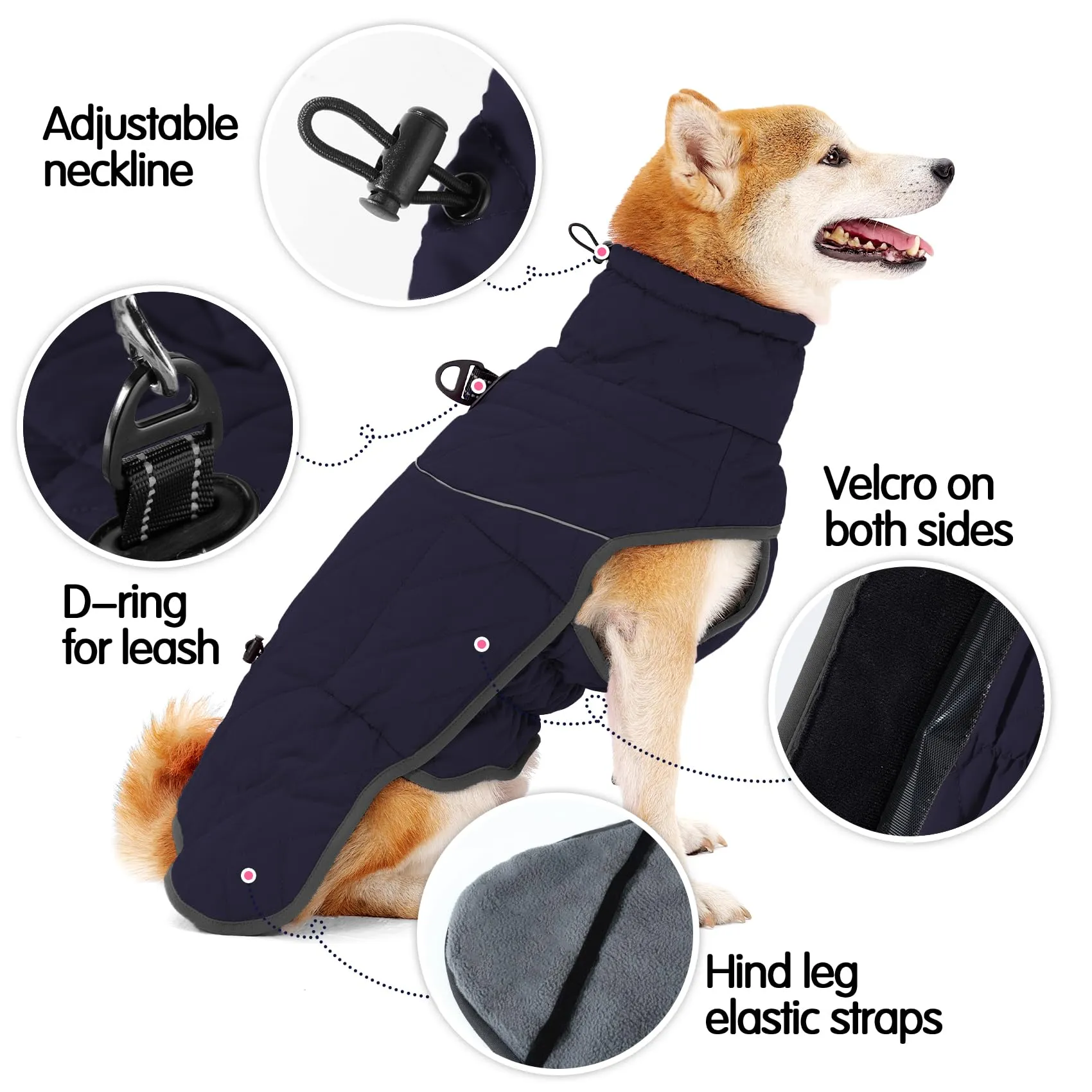 HEYWEAN Cappotto Impermeabile per Cani, Giacca Invernale Foderata in Pile con D-Ring e Strisce Riflettenti - immagine 3