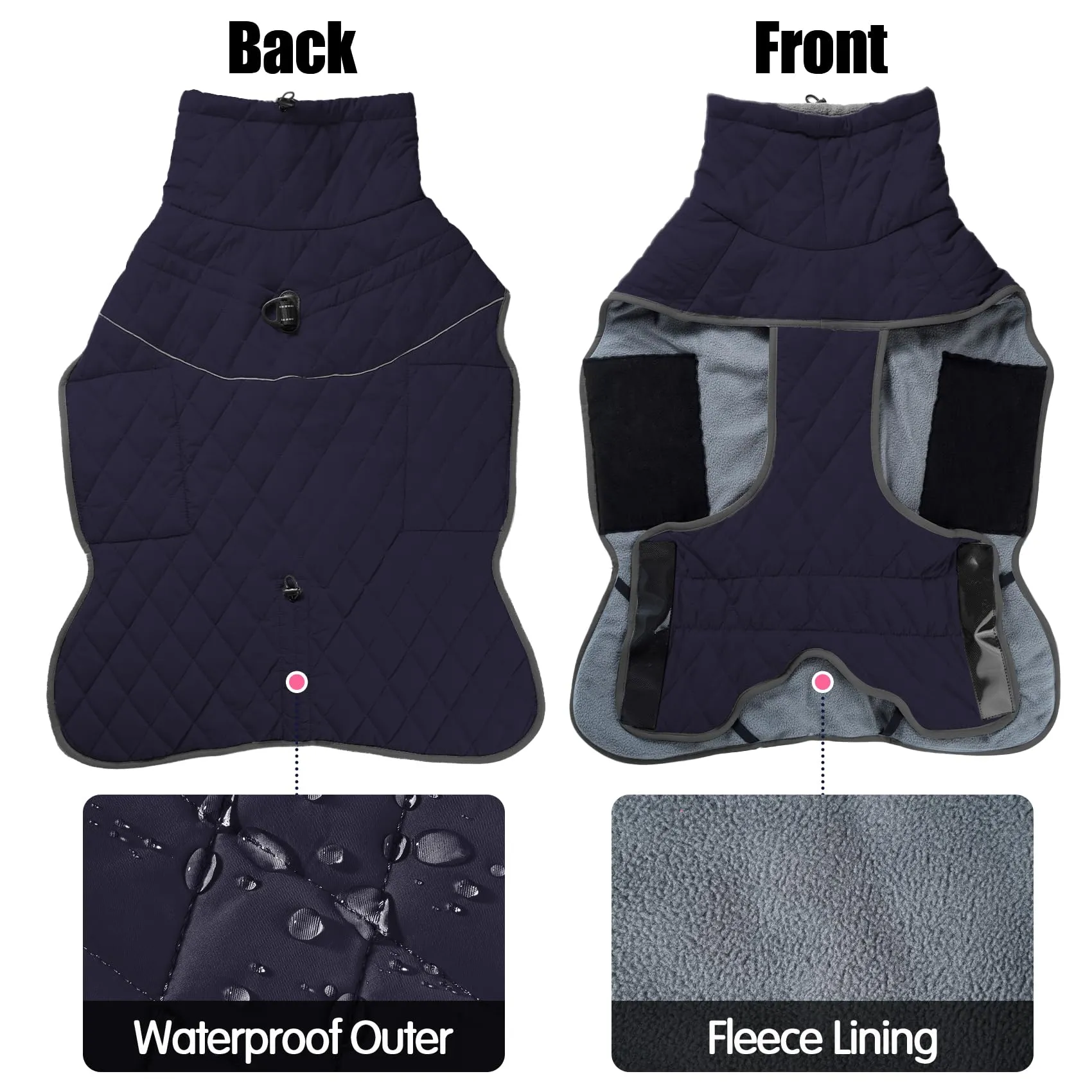 HEYWEAN Cappotto Impermeabile per Cani, Giacca Invernale Foderata in Pile con D-Ring e Strisce Riflettenti - immagine 4