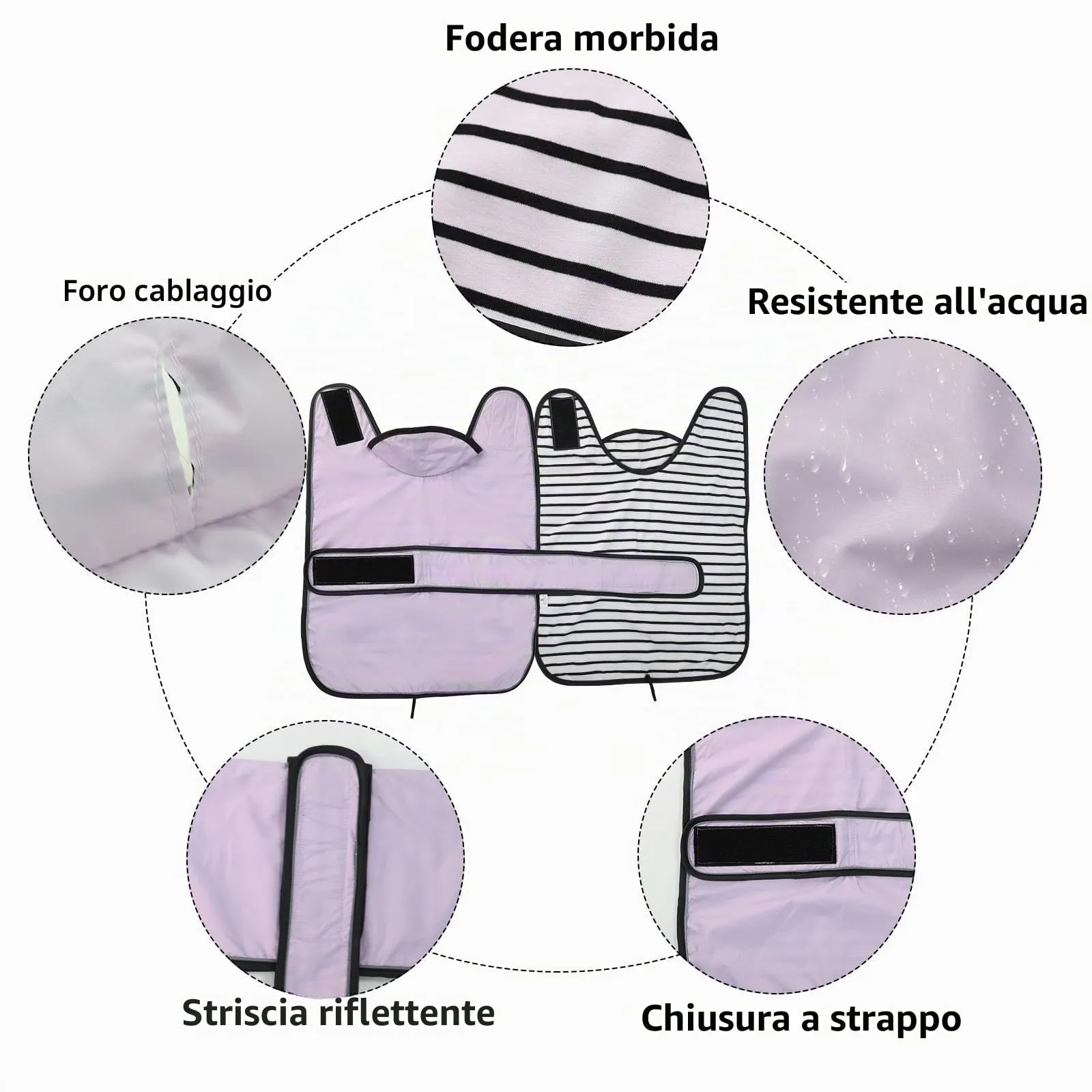 Geyecete Cappotto Impermeabile per Bassotti e Cani di Piccola-Media Taglia, Giacca Riflettente con Cintura Regolabile e Foro per Pettorina, Viola, XS - immagine 3