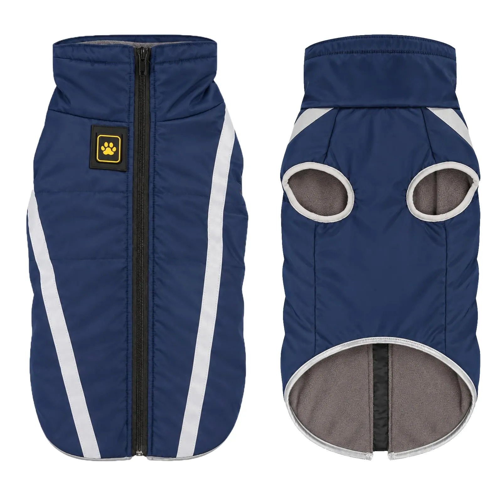 FEimaX Cappotto Invernale per Cani, Giacca Impermeabile Antivento e Riflettente in Pile con Foro per Imbracatura, Blu Navy, 5XL - immagine 1