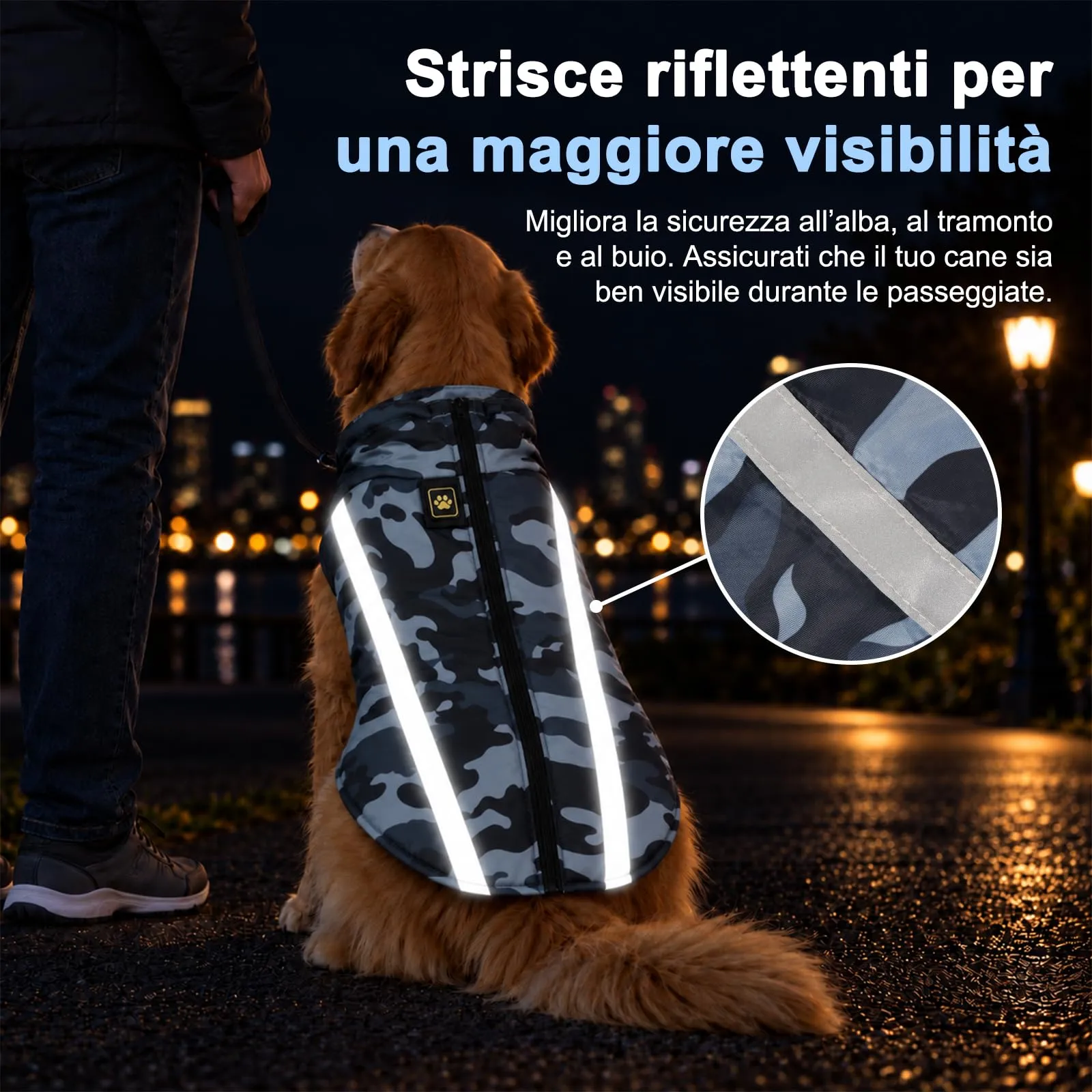 FEimaX Cappotto Invernale per Cani, Giacca Impermeabile Antivento e Riflettente in Pile con Foro per Imbracatura, Camouflage, Taglia XL - immagine 5