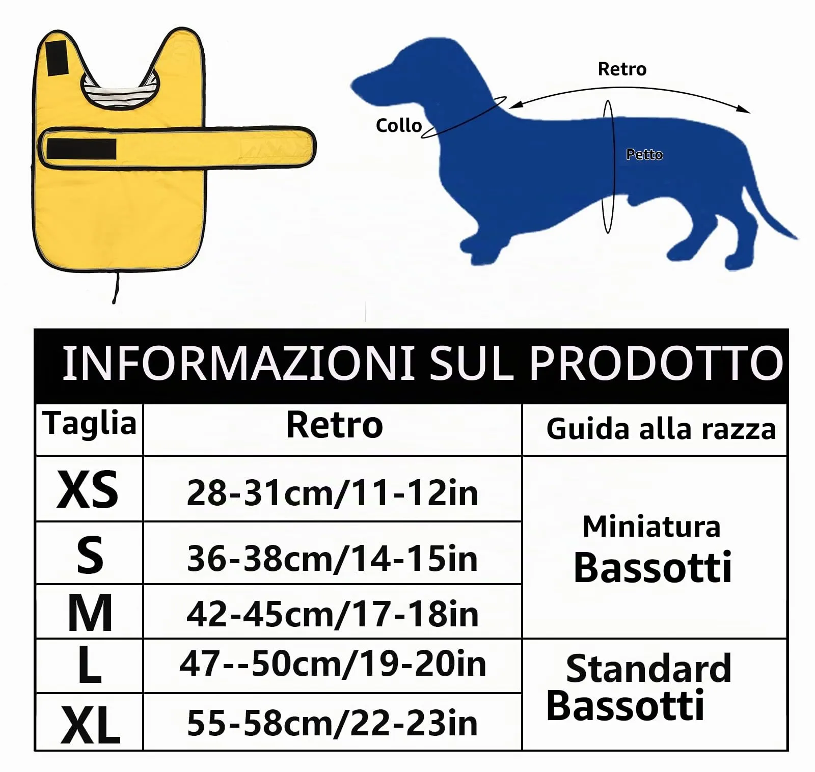 Geyecete Cappotto Impermeabile per Bassotti e Cani di Piccola-Media Taglia, Giallo, XS - immagine 4
