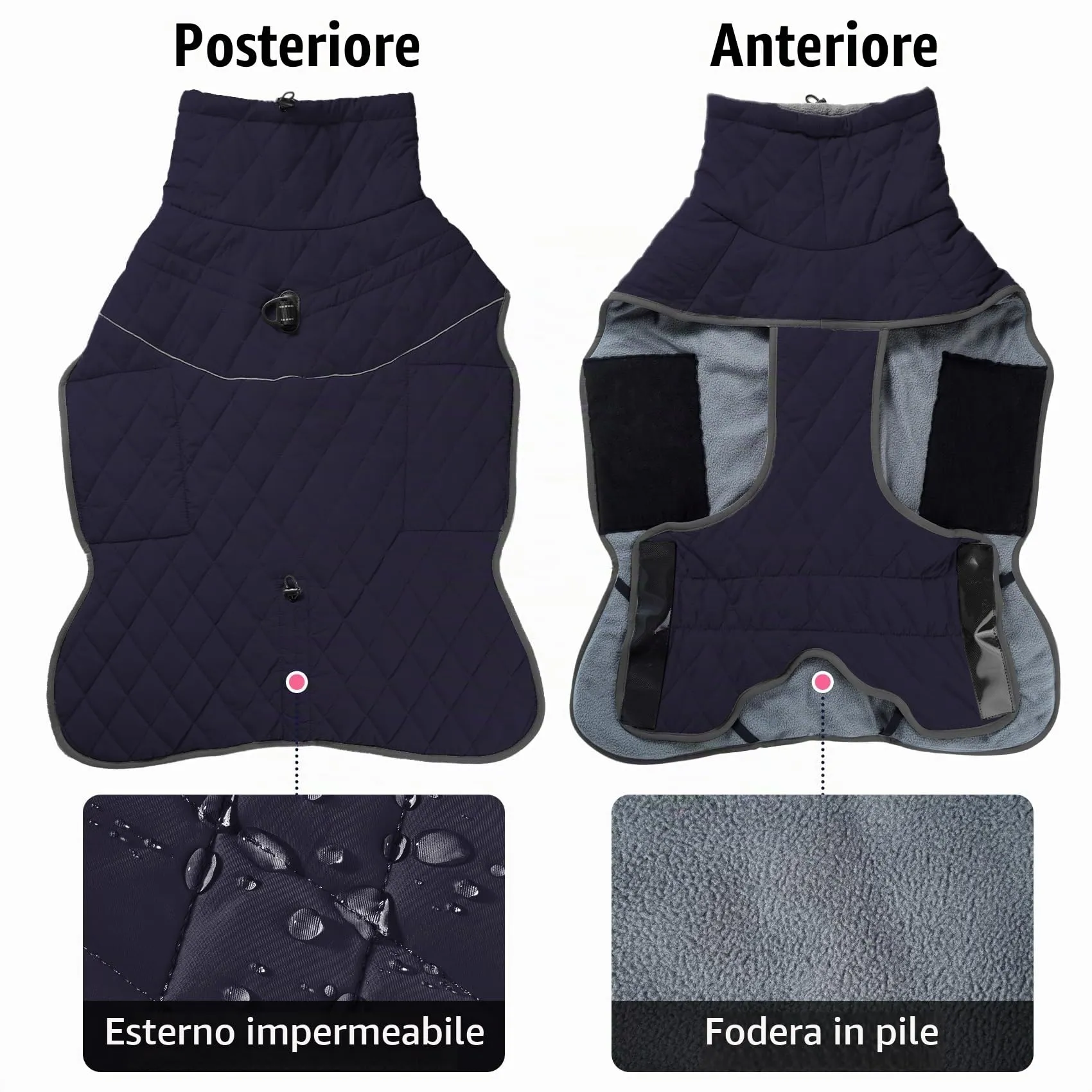 HEYWEAN Cappotto Impermeabile per Cani, Giacca Invernale Foderata in Pile Riflettente con D-Ring, Navy, Taglia L - immagine 4
