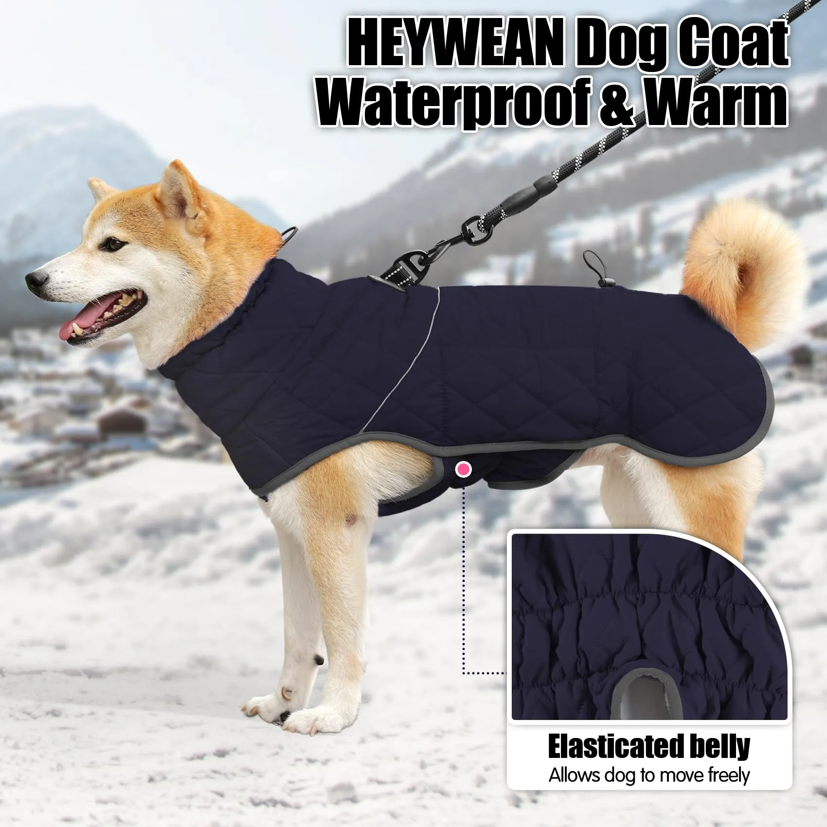 HEYWEAN Cappotto Impermeabile per Cani, Giacca Invernale Foderata in Pile Riflettente con D-Ring, Navy, Taglia L - immagine 5