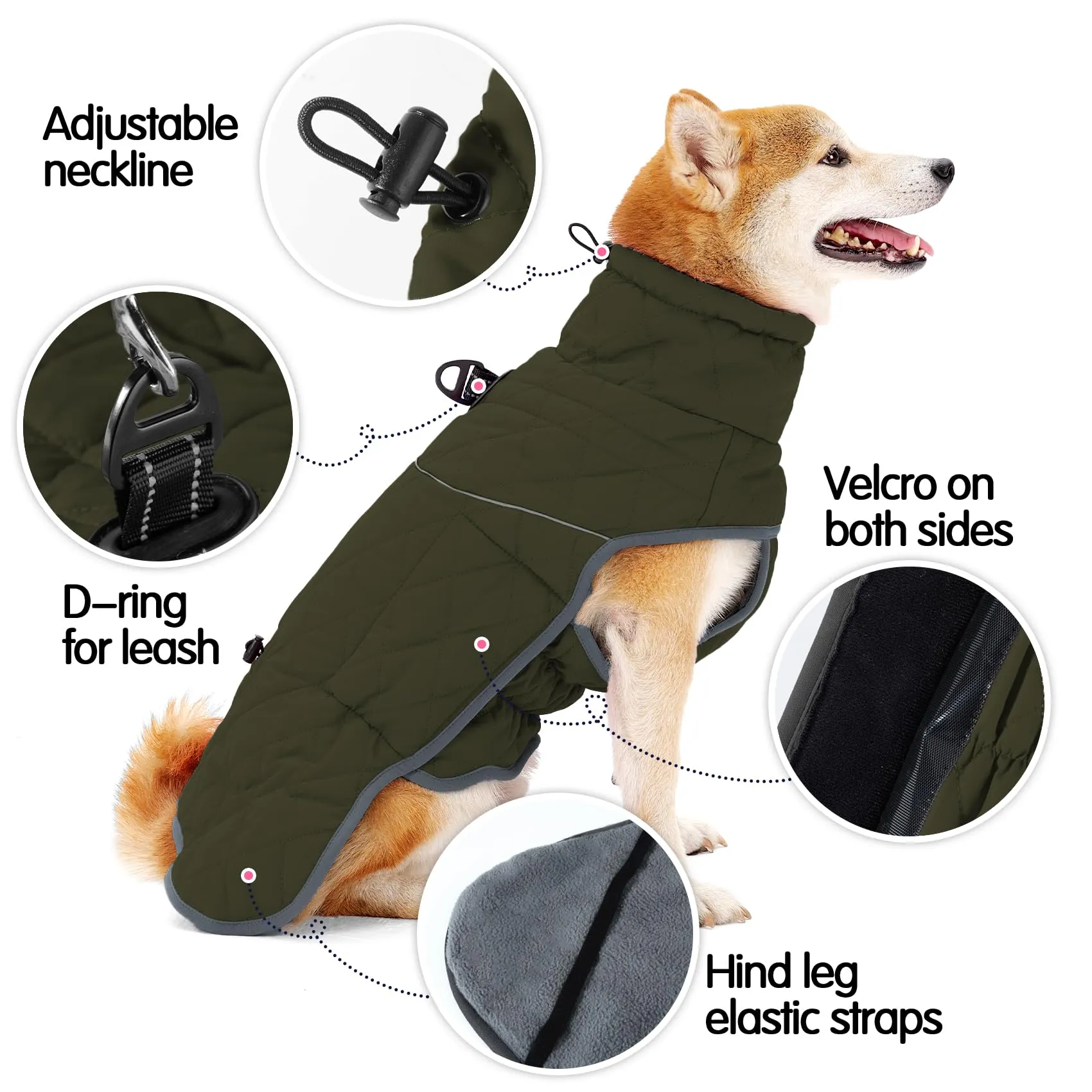 HEYWEAN Cappotto Impermeabile per Cani, Giacca Invernale Foderata in Pile con D-Ring e Strisce Riflettenti - immagine 3