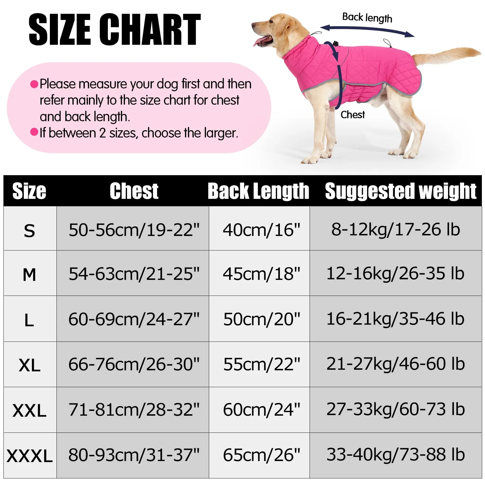 HEYWEAN Cappotto Impermeabile Invernale per Cani Foderato in Pile con D-Ring e Strisce Riflettenti, Rosa, XXL - immagine 2