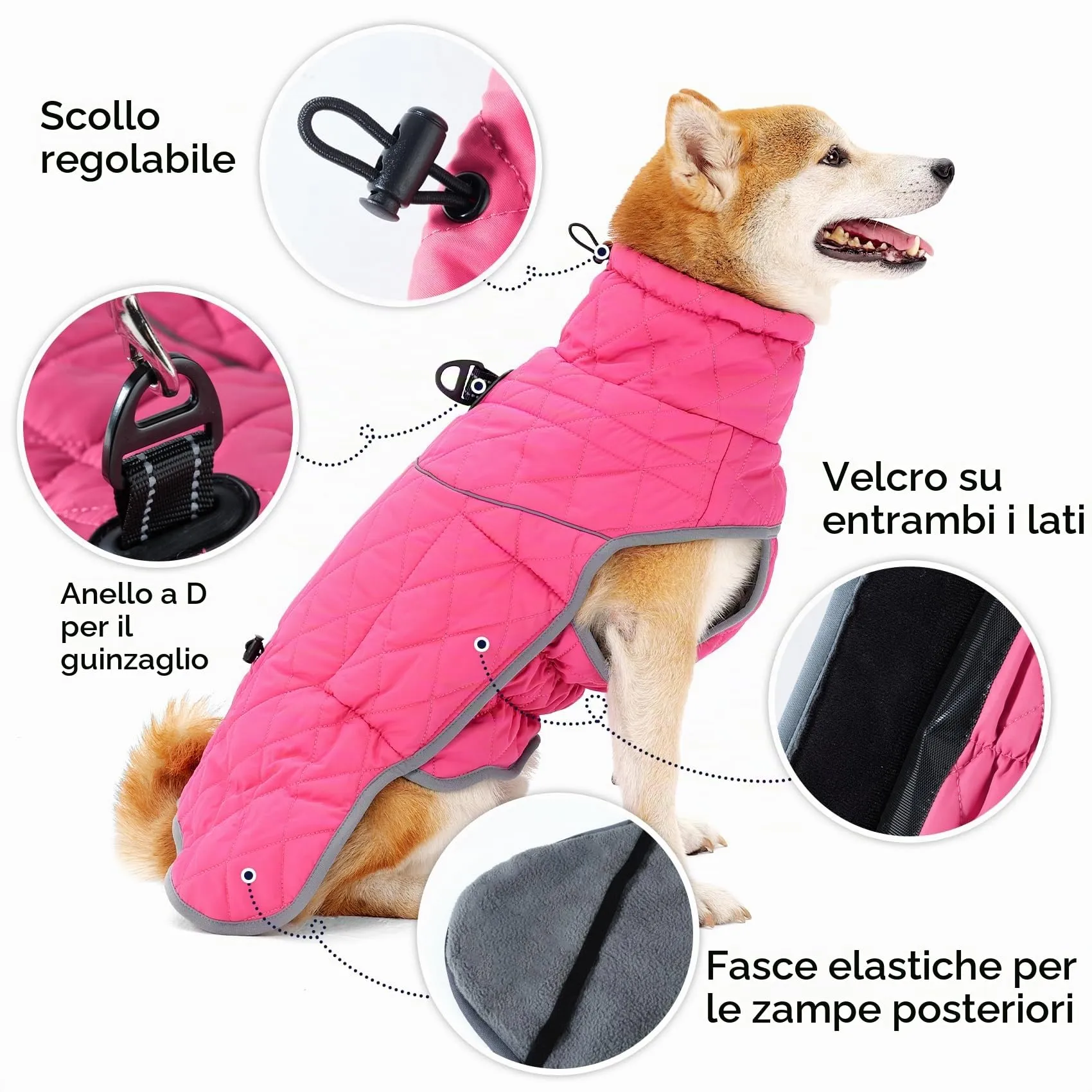 HEYWEAN Cappotto Impermeabile Invernale per Cani Foderato in Pile con D-Ring e Strisce Riflettenti, Rosa, XXL - immagine 3