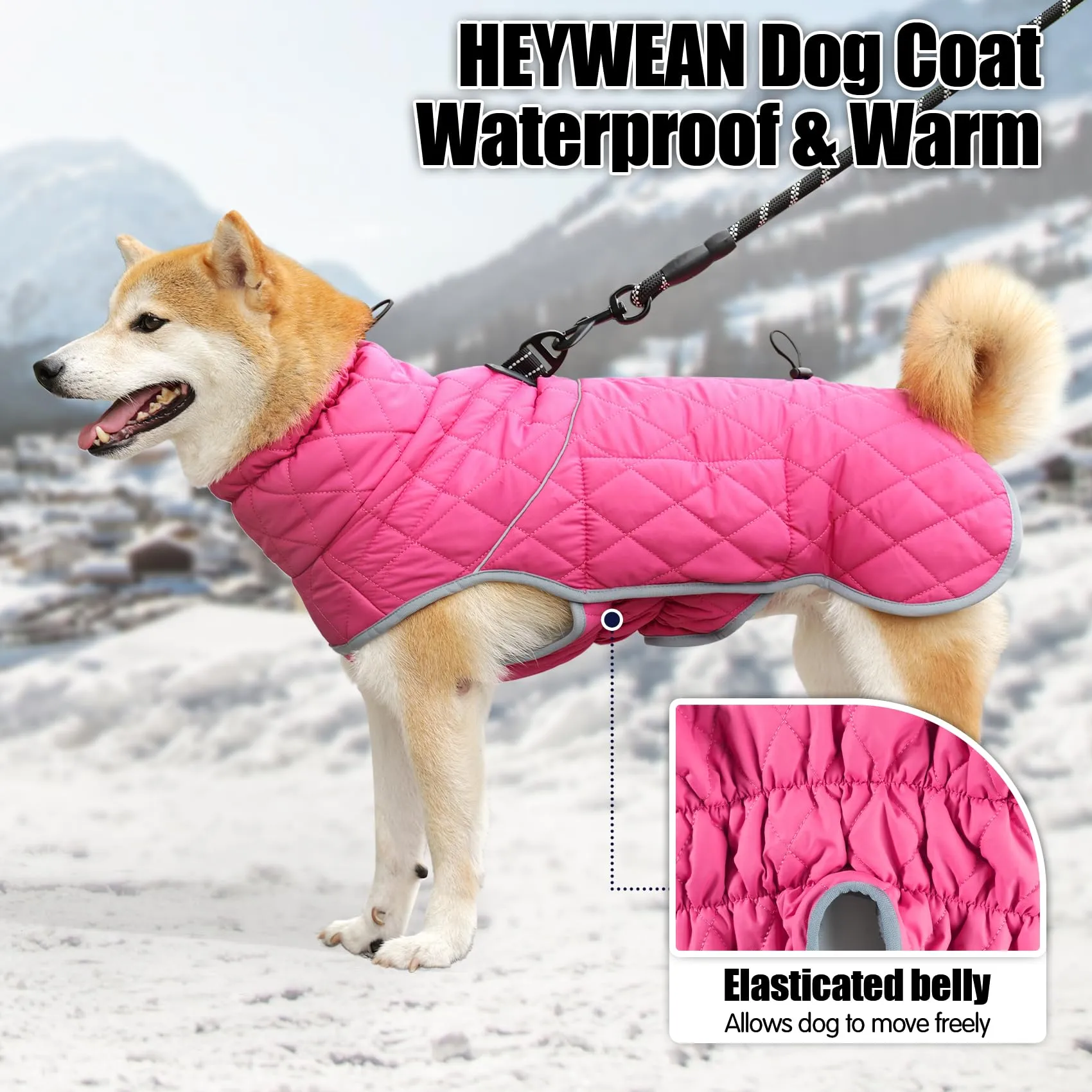 HEYWEAN Cappotto Impermeabile Invernale per Cani Foderato in Pile con D-Ring e Strisce Riflettenti, Rosa, XXL - immagine 5
