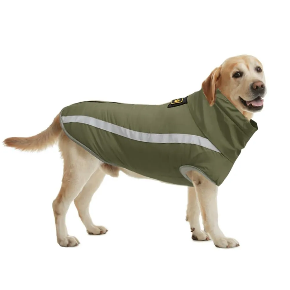 FEimaX Cappotto Invernale per Cani, Giacca Impermeabile Antivento e Riflettente in Pile con Foro per Imbracatura, Verde Oliva, 3XL - immagine 2