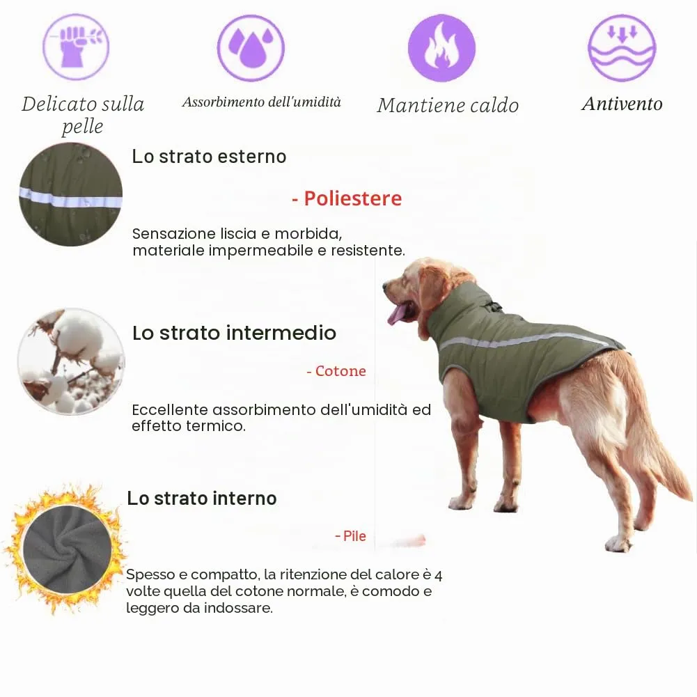 FEimaX Cappotto Invernale per Cani, Giacca Impermeabile Antivento e Riflettente in Pile con Foro per Imbracatura, Verde Oliva, 3XL - immagine 4