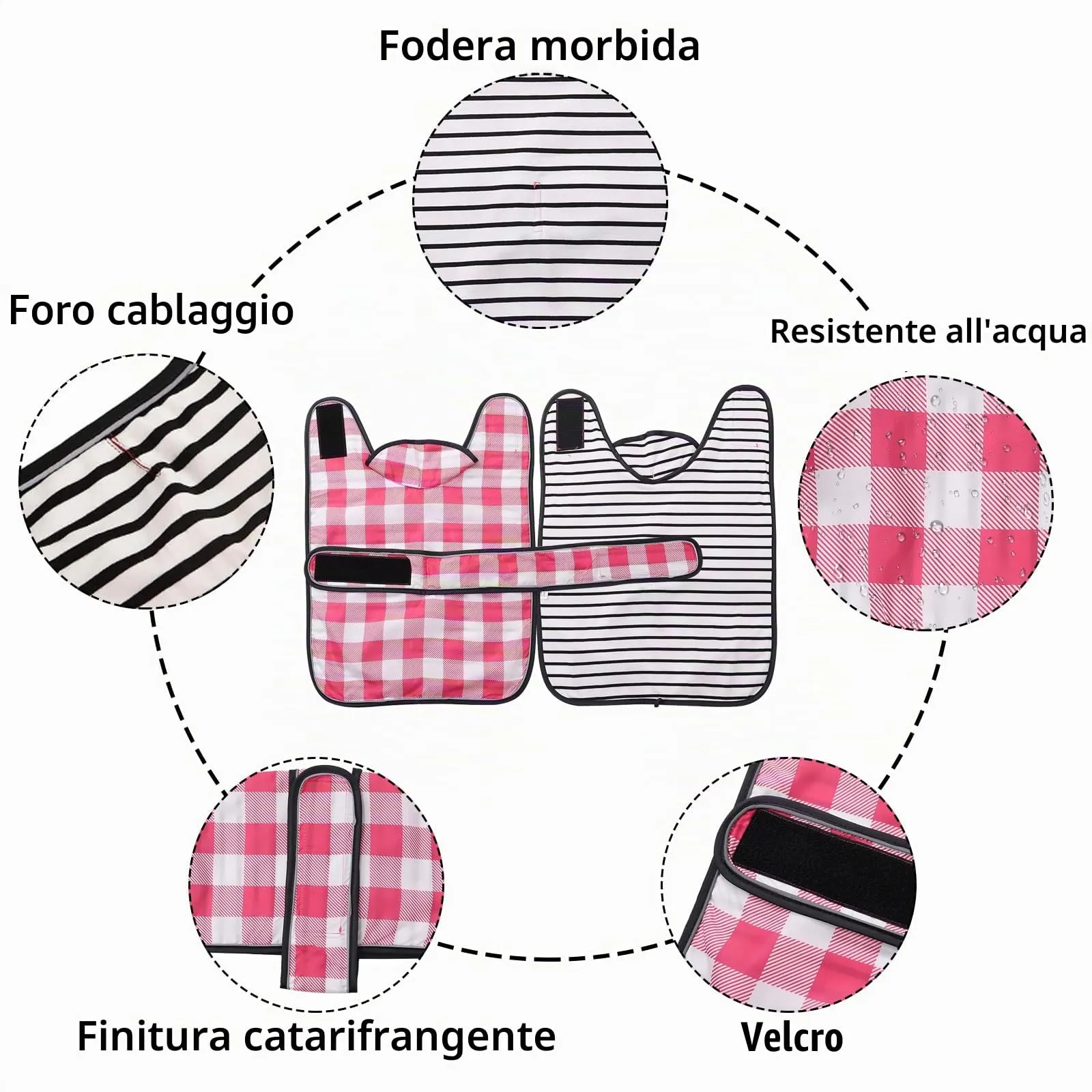 Geyecete Cappotto Impermeabile per Bassotti e Cani di Piccola-Media Taglia, Rosa Quadri - S - immagine 2