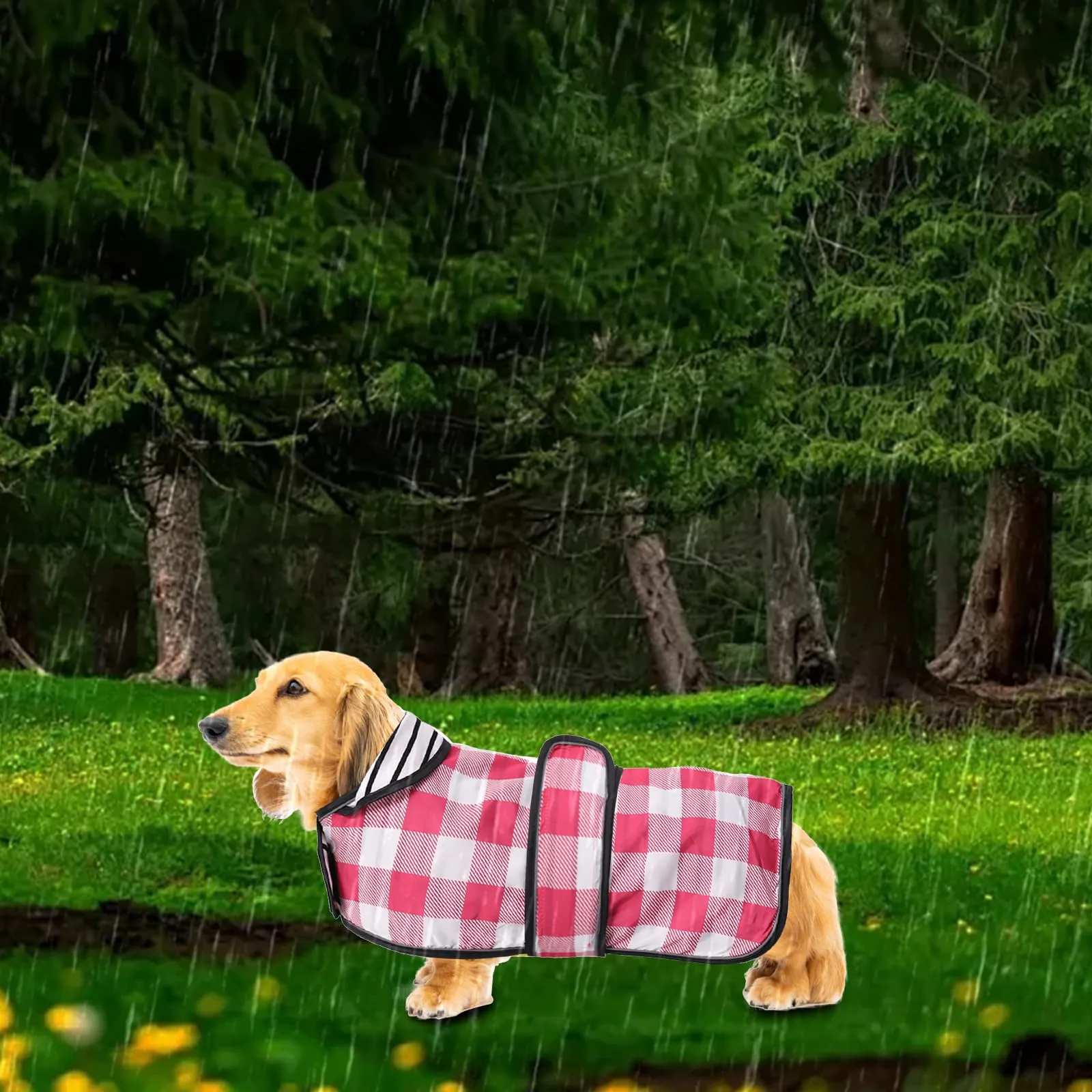 Geyecete Cappotto Impermeabile per Bassotti e Cani di Piccola-Media Taglia, Rosa Quadri - S - immagine 5