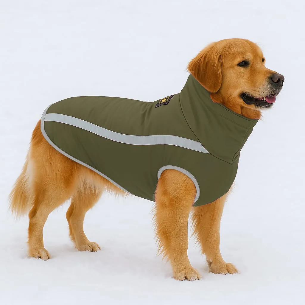 FEimaX Cappotto Invernale per Cani, Giacca Impermeabile Antivento e Riflettente in Pile con Foro per Imbracatura, Verde Oliva, XL - immagine 7