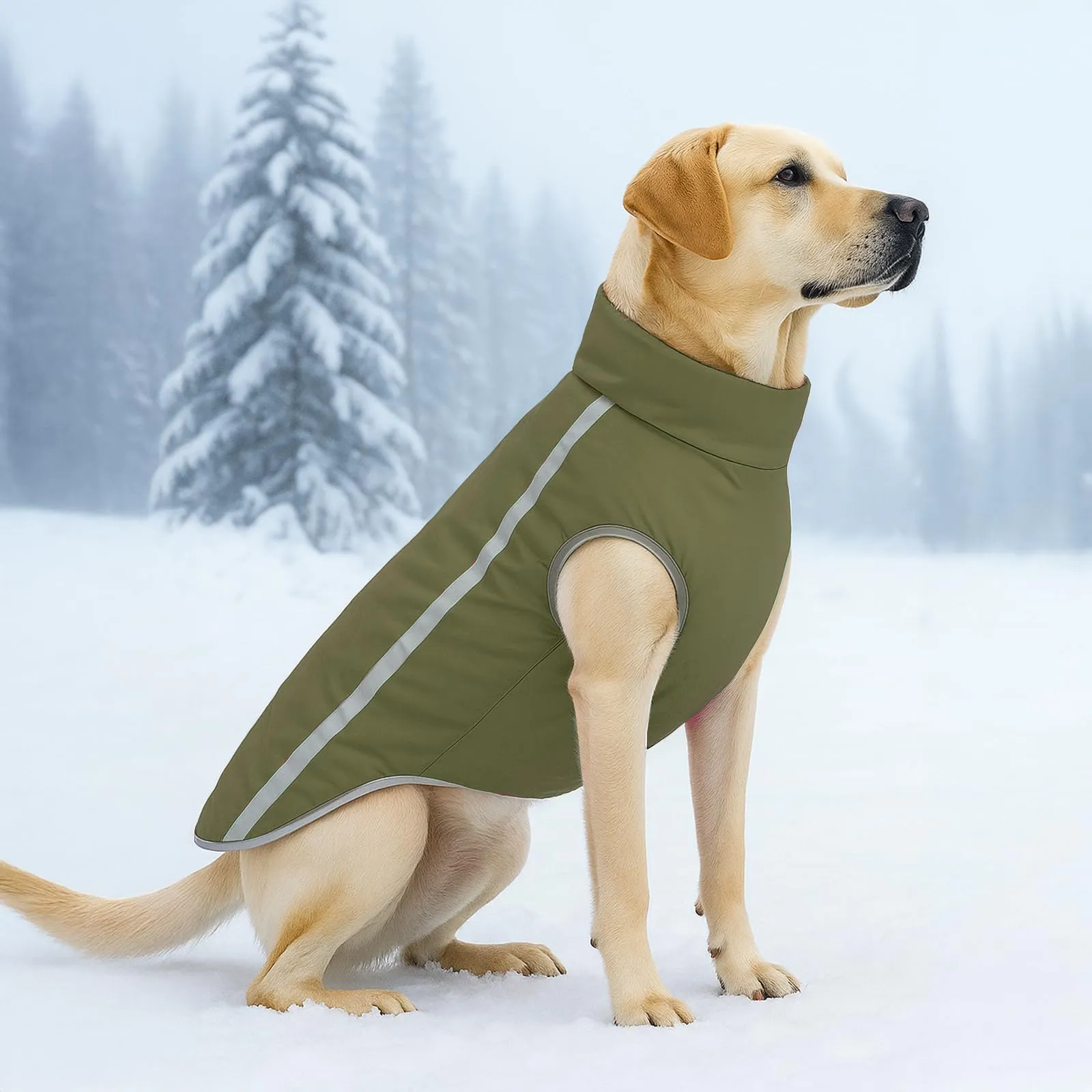 FEimaX Cappotto Invernale per Cani, Giacca Impermeabile Antivento e Riflettente in Pile con Foro per Imbracatura, Verde Oliva, XL - immagine 8