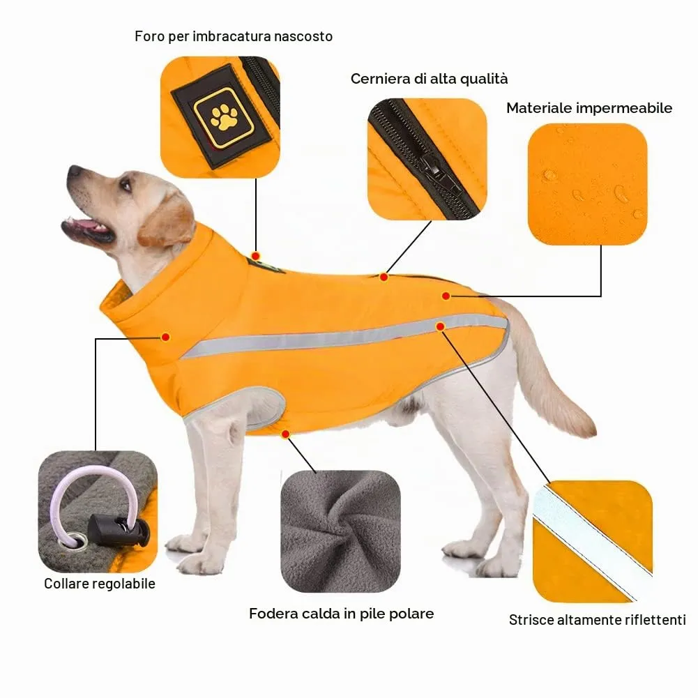 FEimaX Cappotto Invernale per Cani, Giacca Impermeabile Antivento e Riflettente in Pile con Foro per Imbracatura - immagine 3