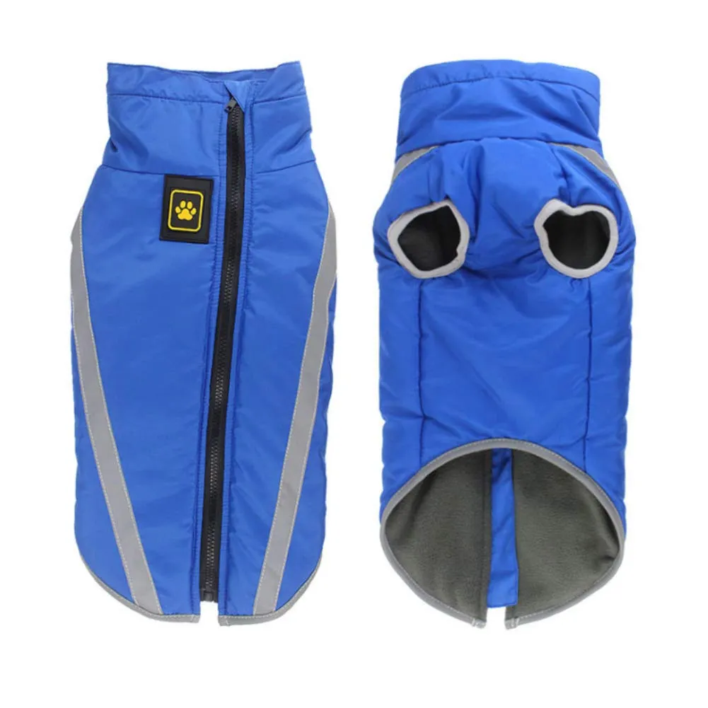 FEimaX Cappotto Invernale per Cani, Giacca Impermeabile Antivento e Riflettente in Pile con Foro per Imbracatura, Blu, 3XL - immagine 1