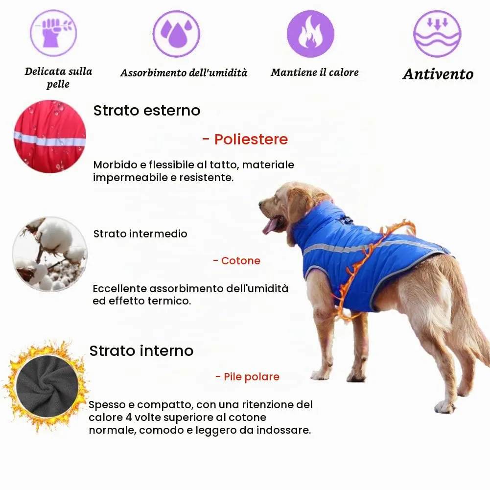 FEimaX Cappotto Invernale per Cani, Giacca Impermeabile Antivento e Riflettente in Pile con Foro per Imbracatura, Blu, 3XL - immagine 4