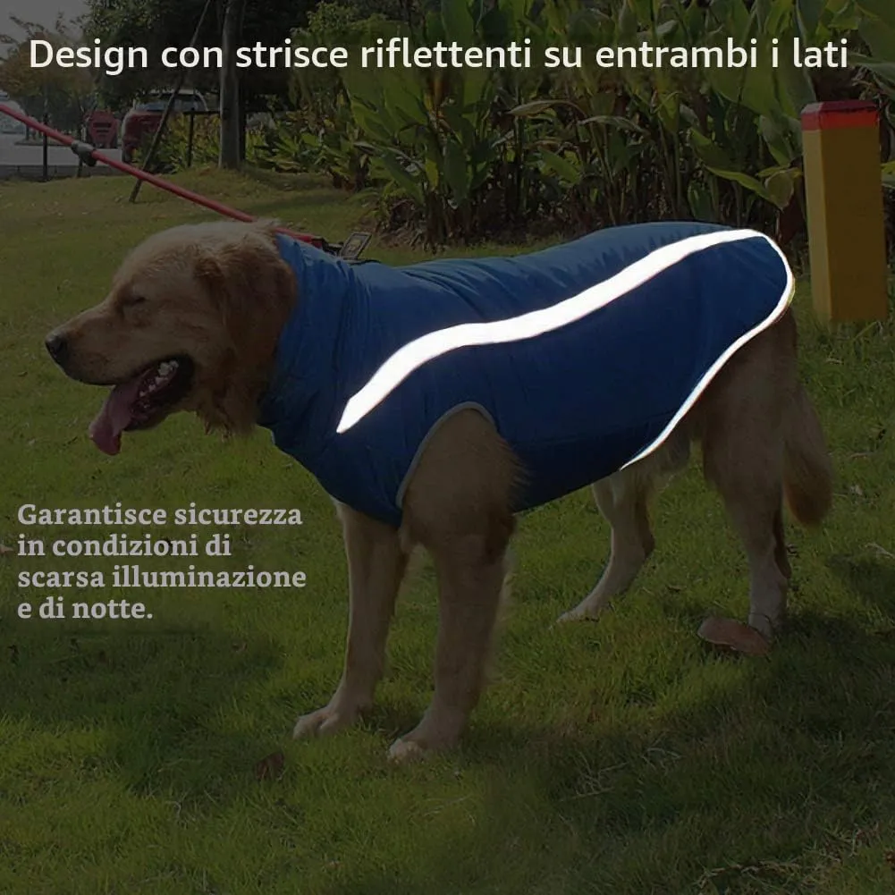 FEimaX Cappotto Invernale per Cani, Giacca Impermeabile Antivento e Riflettente in Pile con Foro per Imbracatura, Blu, 3XL - immagine 5