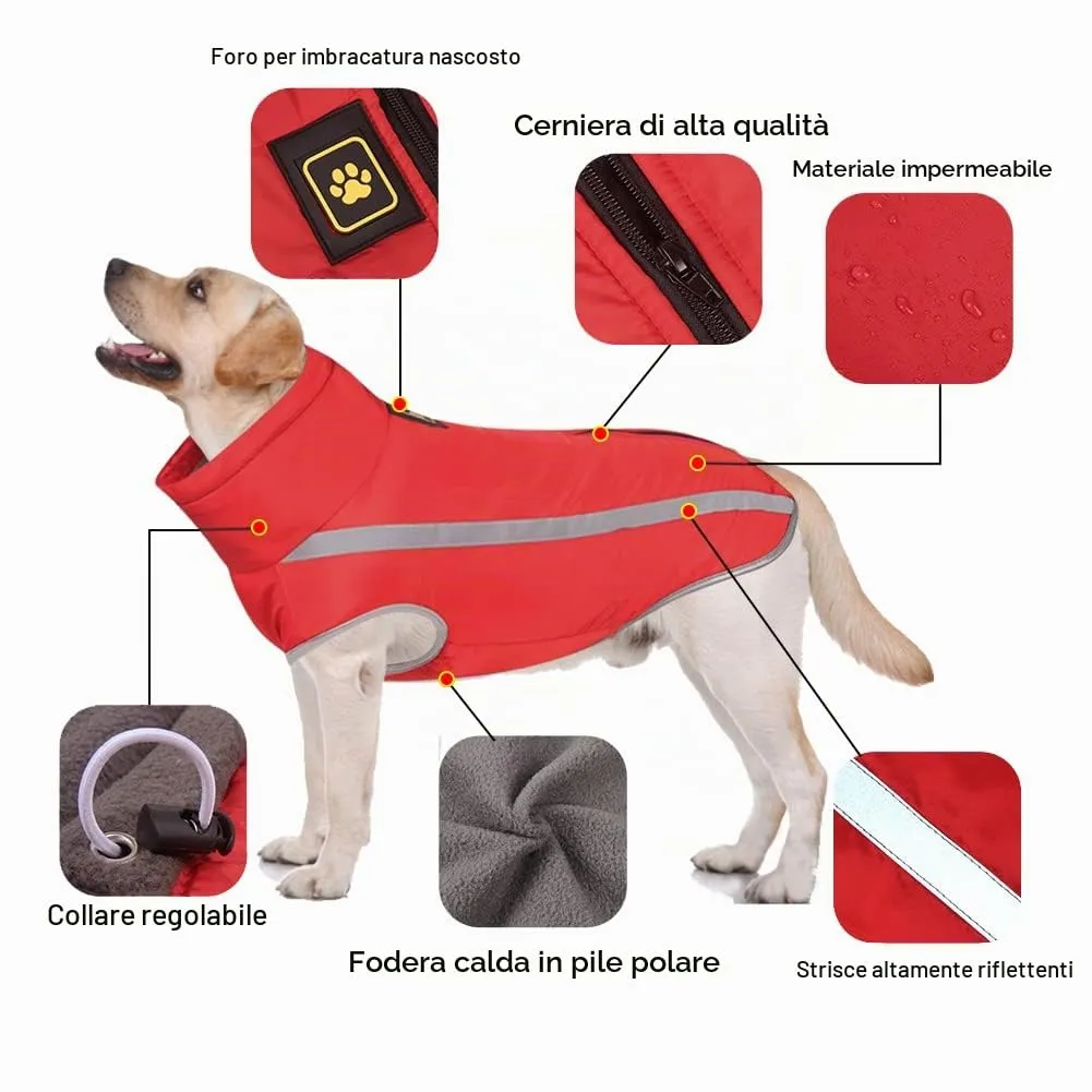 FEimaX Cappotto Invernale per Cani, Giacca Impermeabile Antivento e Riflettente in Pile con Foro per Imbracatura - immagine 3