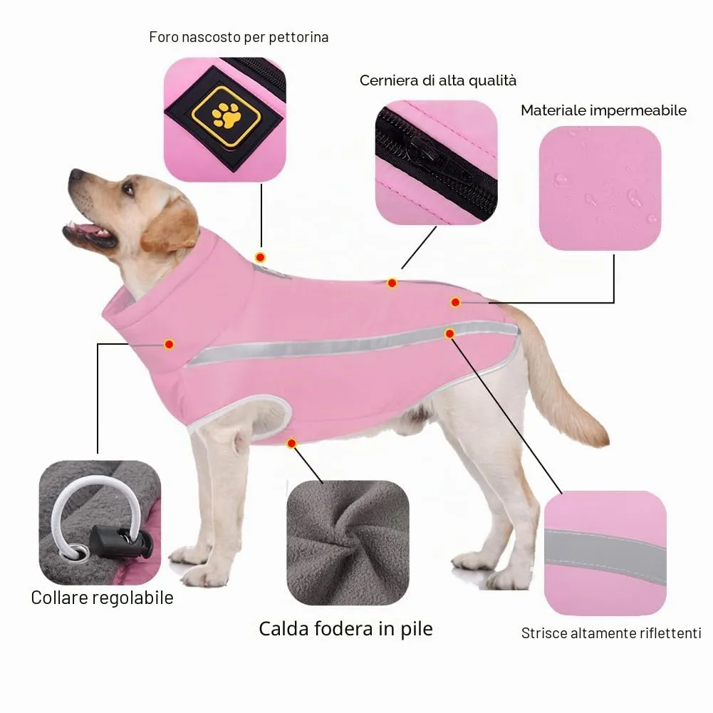FEimaX Cappotto Invernale per Cani, Giacca Impermeabile, Antivento e Riflettente in Pile con Foro per Imbracatura - immagine 2