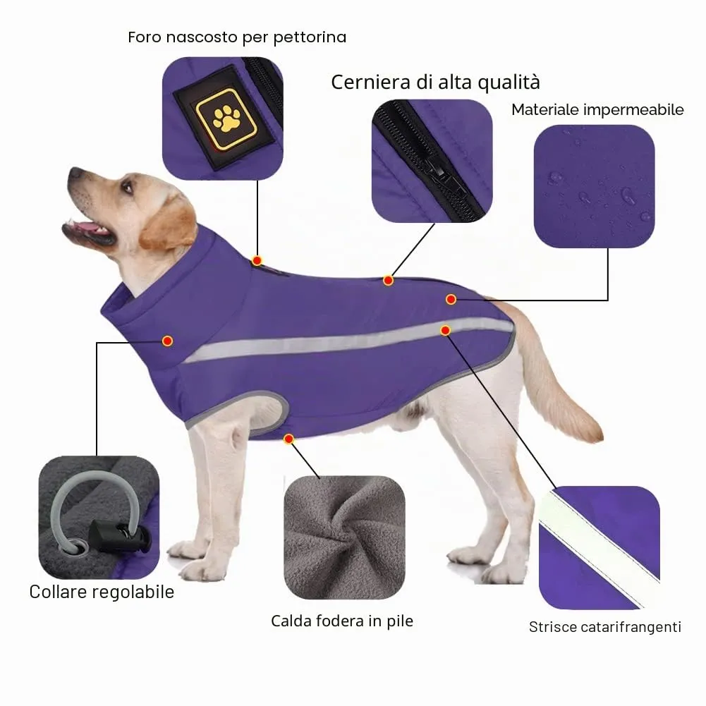 FEimaX Cappotto Invernale per Cani, Giacca Impermeabile Antivento e Riflettente in Pile con Foro per Imbracatura - immagine 3
