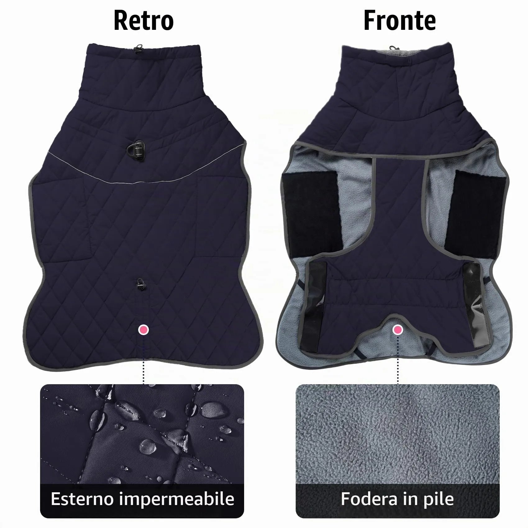 HEYWEAN Cappotto Impermeabile per Cani, Giacca Invernale Foderata in Pile con D-Ring e Strisce Riflettenti, Taglia S - immagine 4