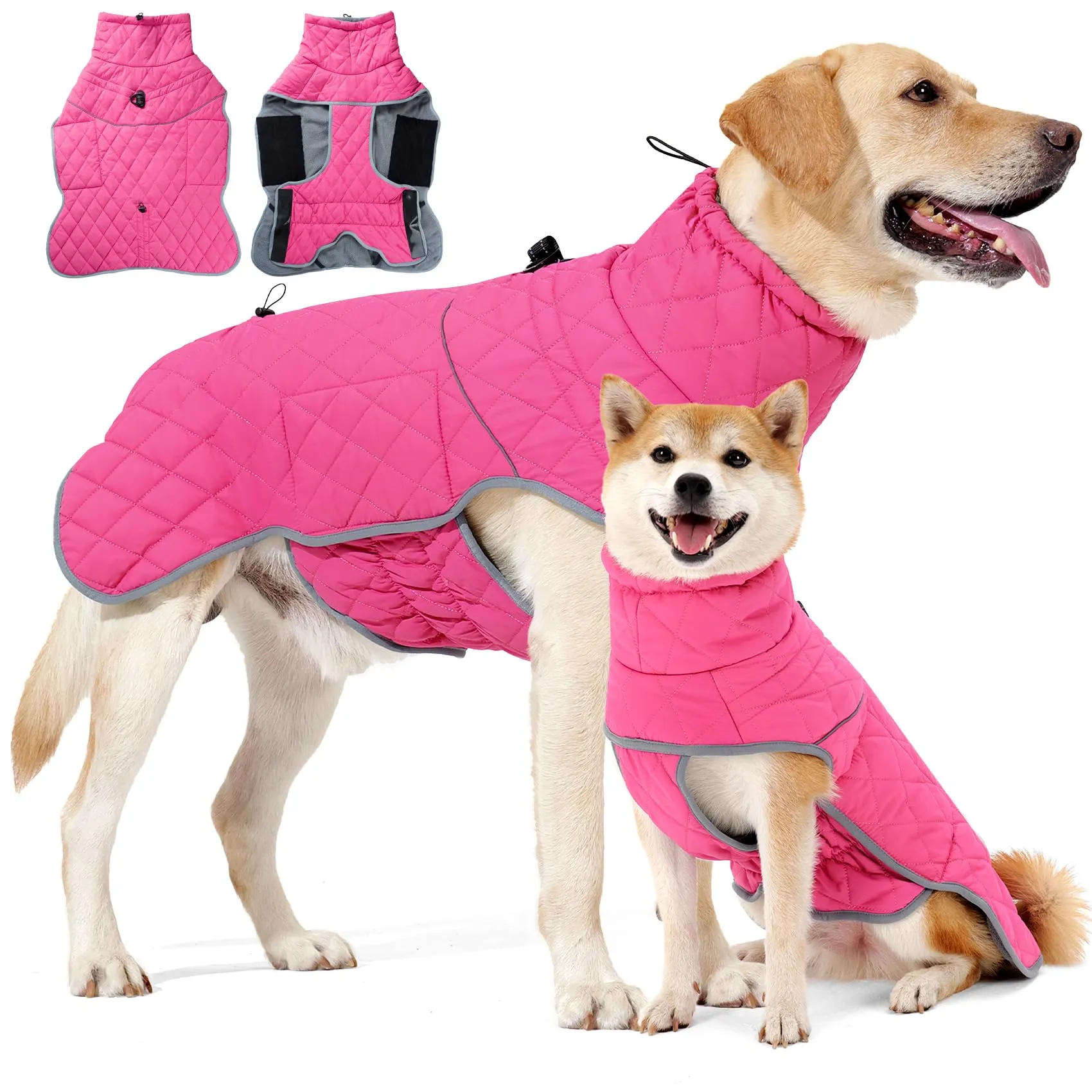 HEYWEAN Cappotto Impermeabile Invernale per Cani Foderato in Pile Riflettente con D-Ring, Taglia S, Rosa - immagine 1