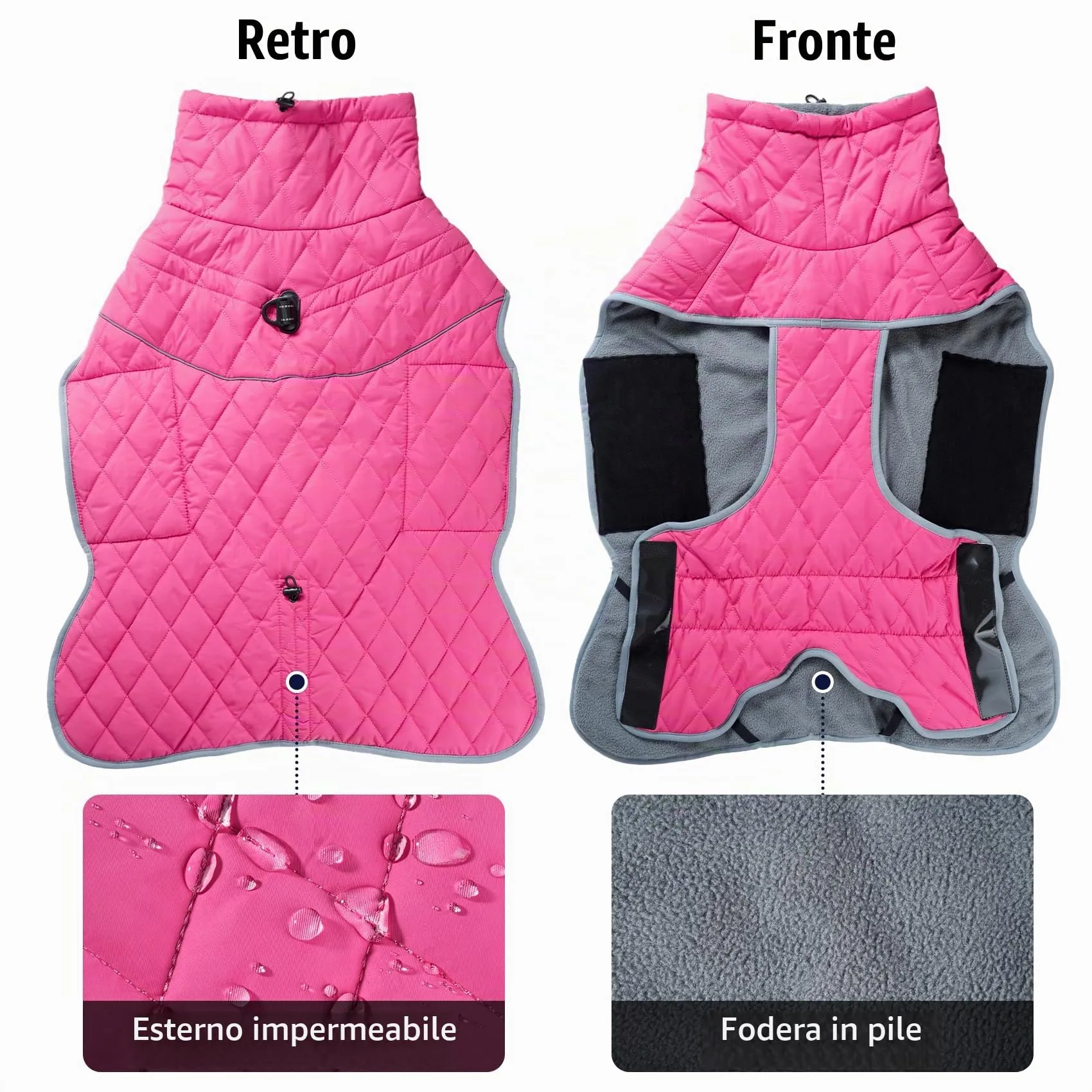 HEYWEAN Cappotto Impermeabile Invernale per Cani Foderato in Pile Riflettente con D-Ring, Taglia S, Rosa - immagine 4