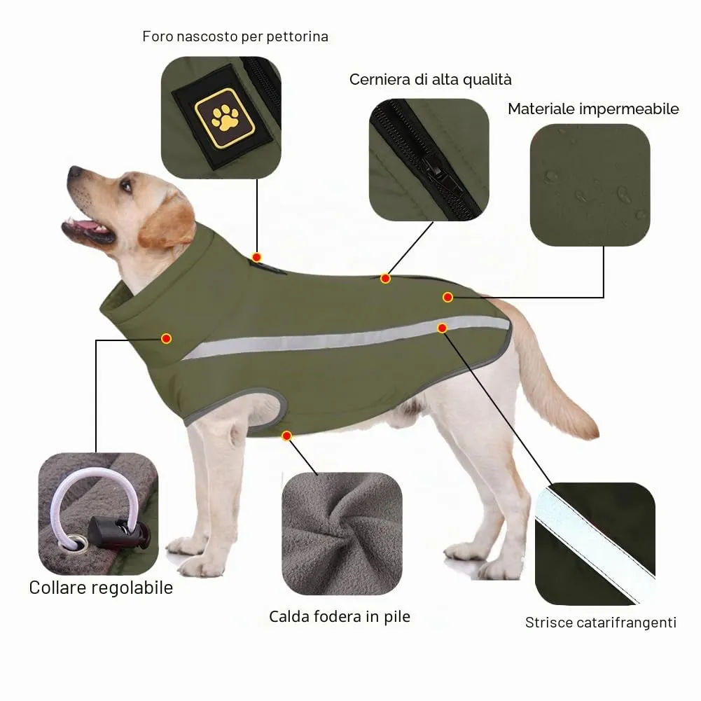 FEimaX Cappotto Invernale per Cani, Giacca Impermeabile, Antivento e Riflettente in Pile con Foro per Imbracatura - immagine 3