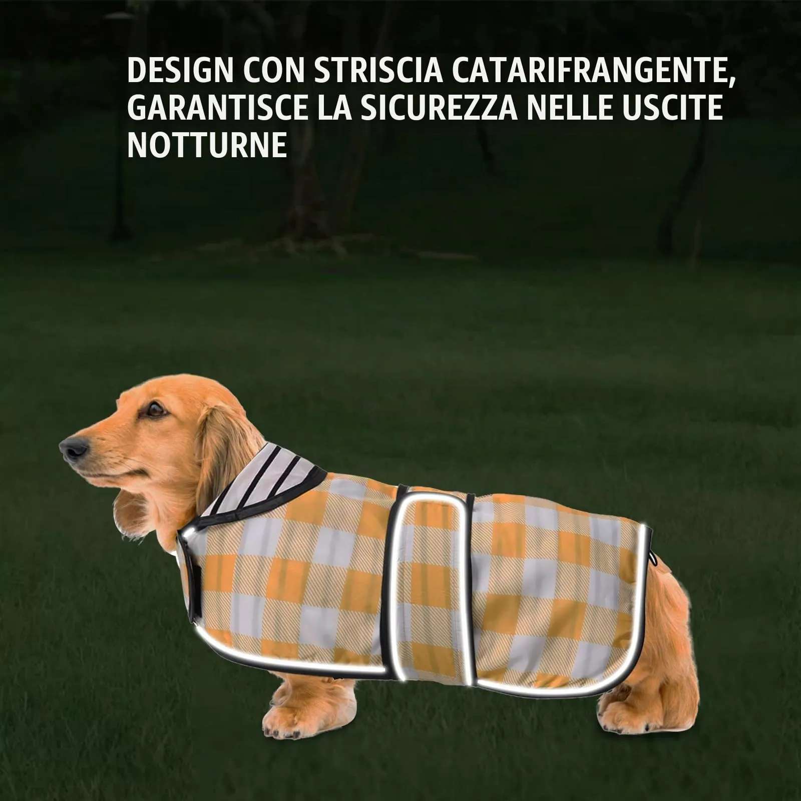 Geyecete Cappotto Impermeabile per Bassotti e Cani Piccoli e Medi, Giallo a Quadri - S - immagine 5