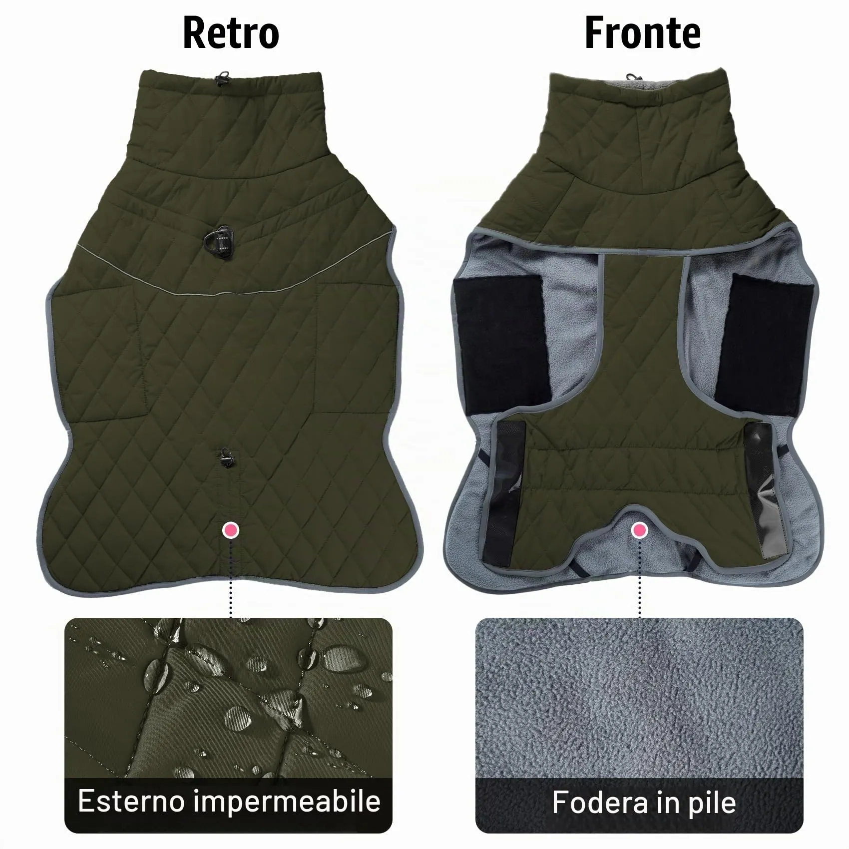 HEYWEAN Cappotto invernale impermeabile per cani, foderato in pile con D-Ring e strisce riflettenti - immagine 4