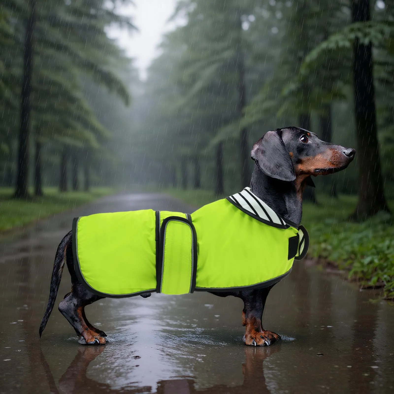 Geyecete Cappotto Impermeabile per Bassotti e Cani di Taglia Piccola e Media, Giacca Riflettente con Cintura Regolabile, Verde, L - immagine 6